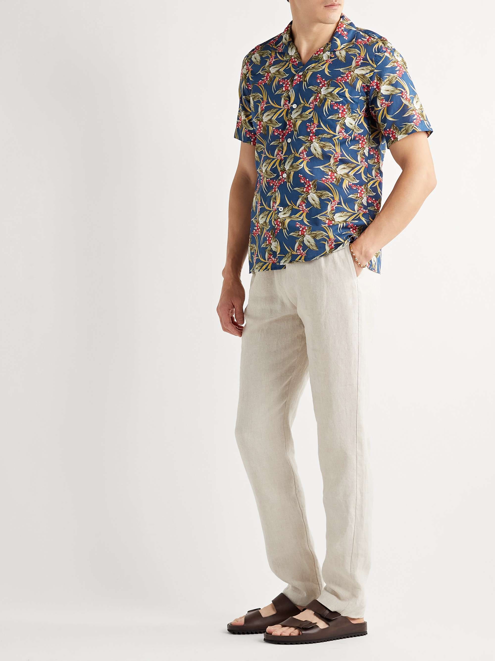 HARTFORD Slam Convertible-Collar Floral-Print Cotton and Linen-Blend Shirt