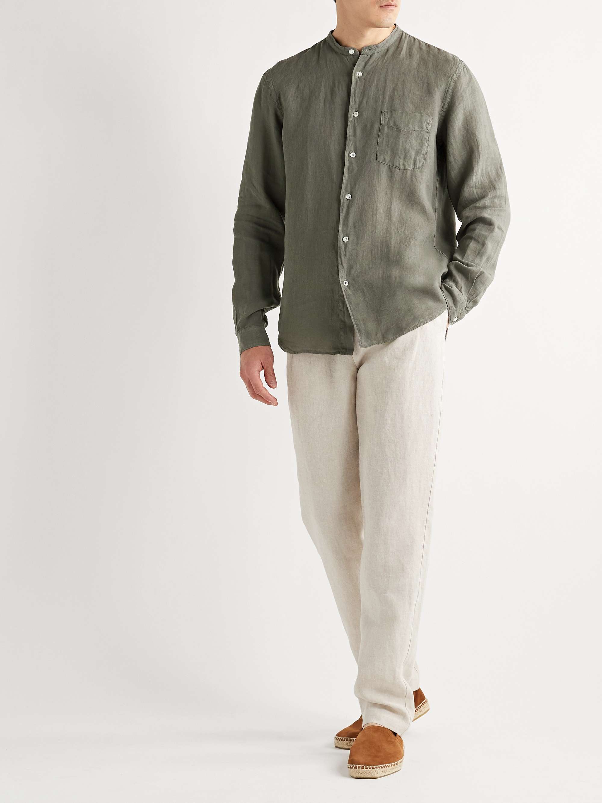 HARTFORD Pat Grandad-Collar Slub Linen Shirt