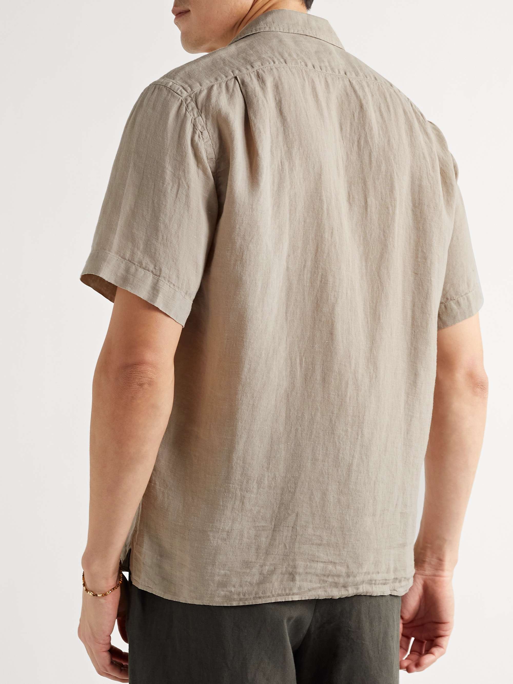HARTFORD Palm MC Pat Camp-Collar Slub Linen Shirt