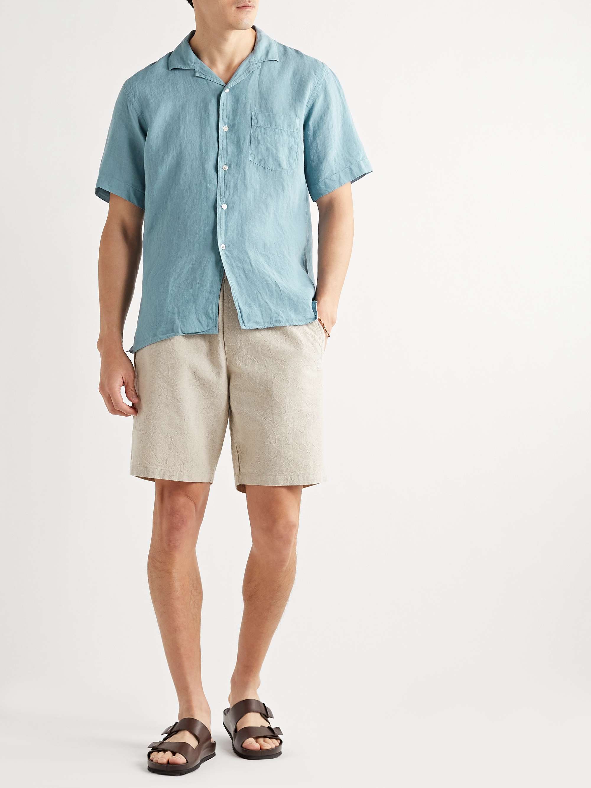 HARTFORD Palm MC Pat Camp-Collar Slub Linen Shirt