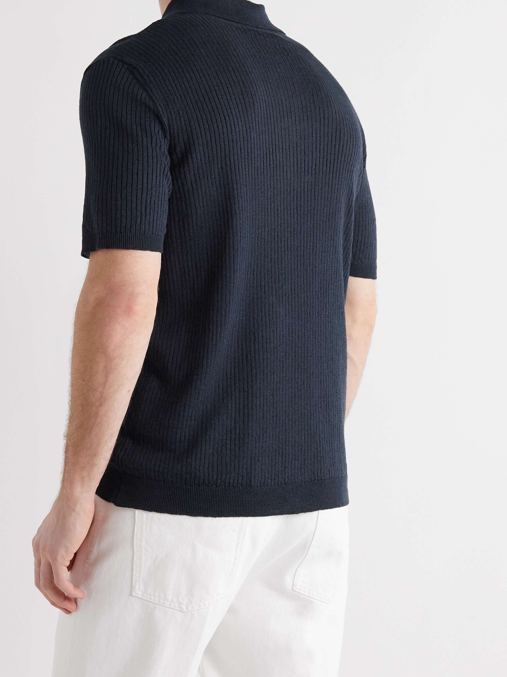 BARENA Ribbed Linen and Cotton-Blend Polo Shirt