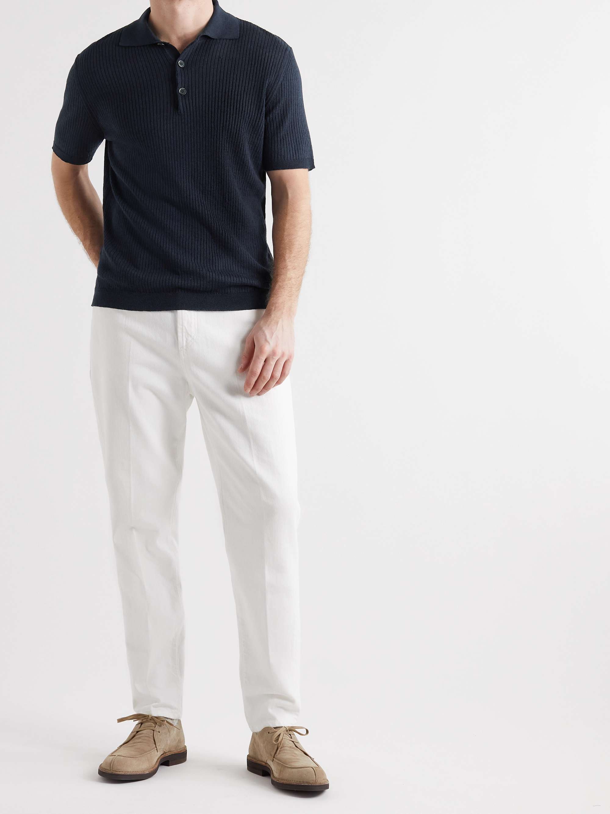 BARENA Ribbed Linen and Cotton-Blend Polo Shirt