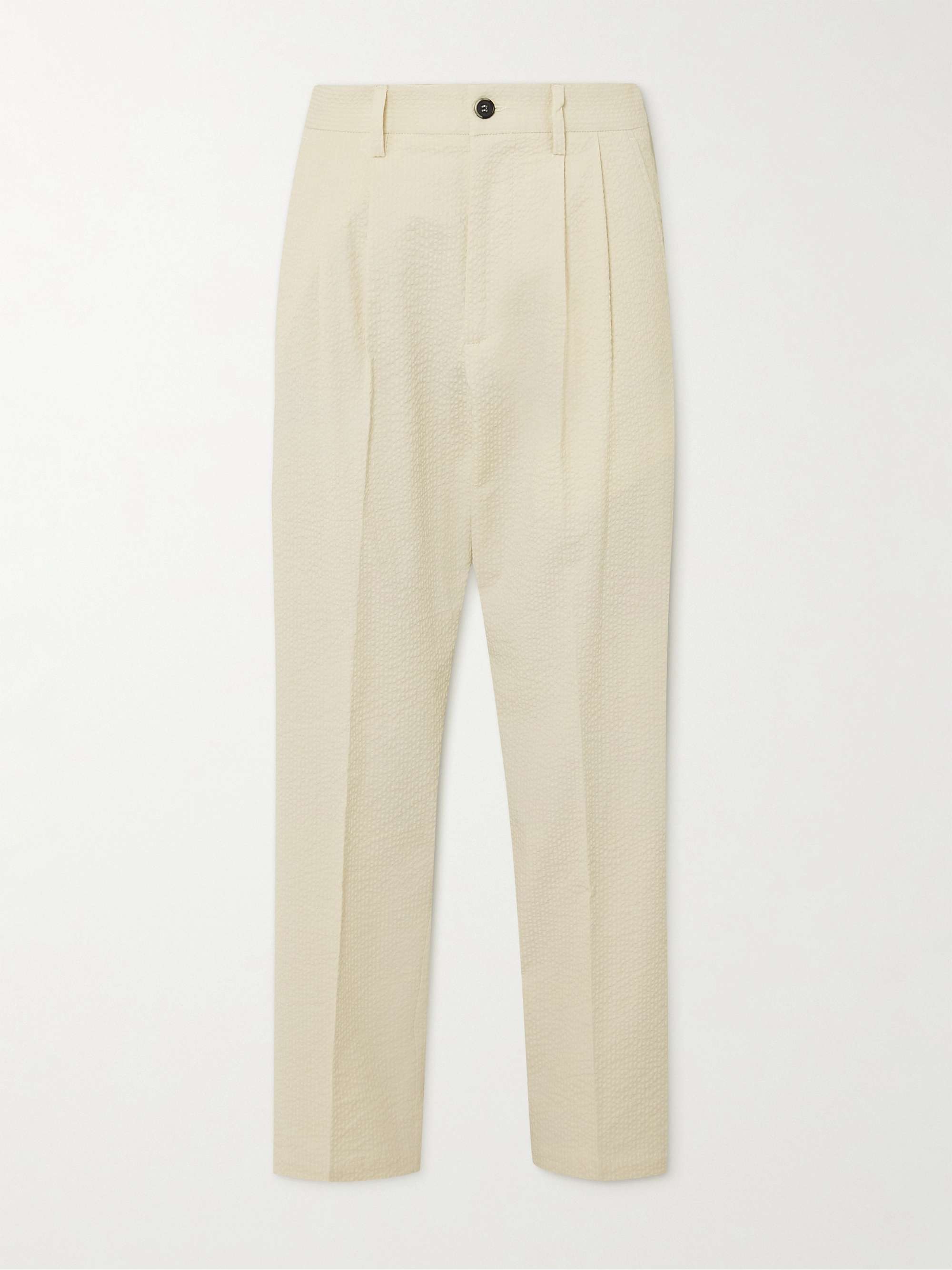 BARENA Straight-Leg Cropped Cotton-Blend Seersucker Suit Trousers