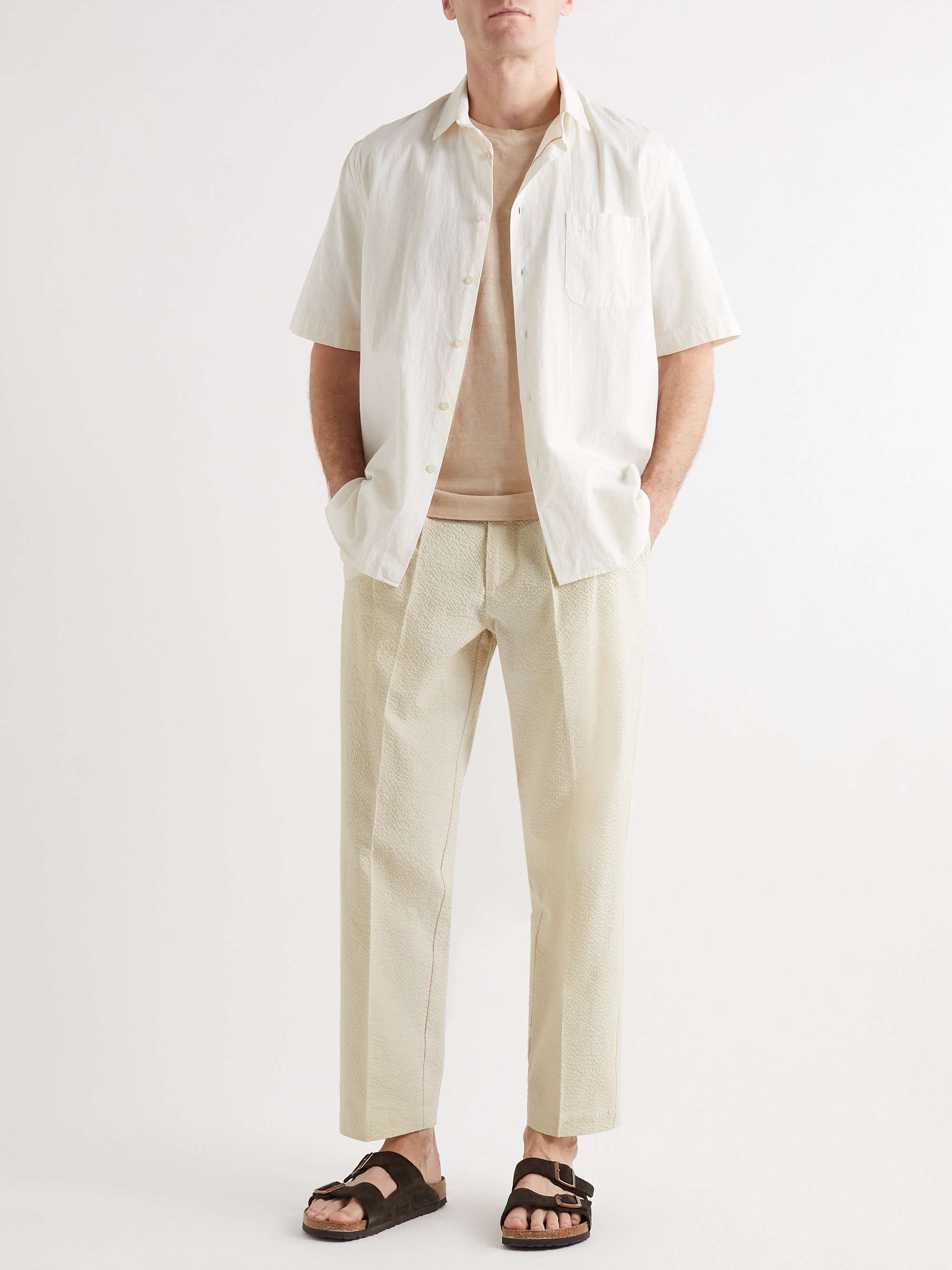 BARENA Straight-Leg Cropped Cotton-Blend Seersucker Suit Trousers