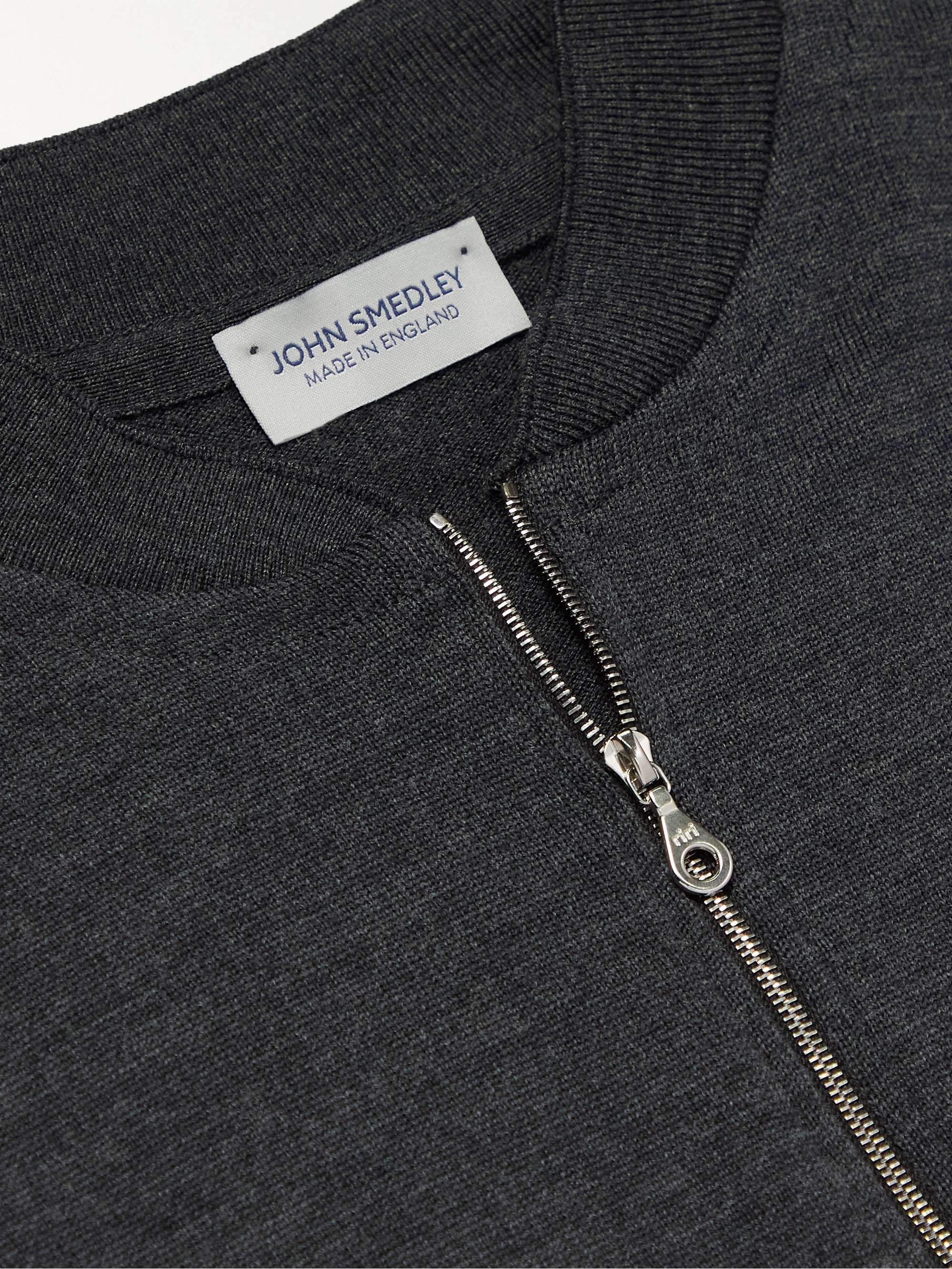 Charcoal Slim-Fit Merino Wool Zip-Up Cardigan | JOHN SMEDLEY | MR 