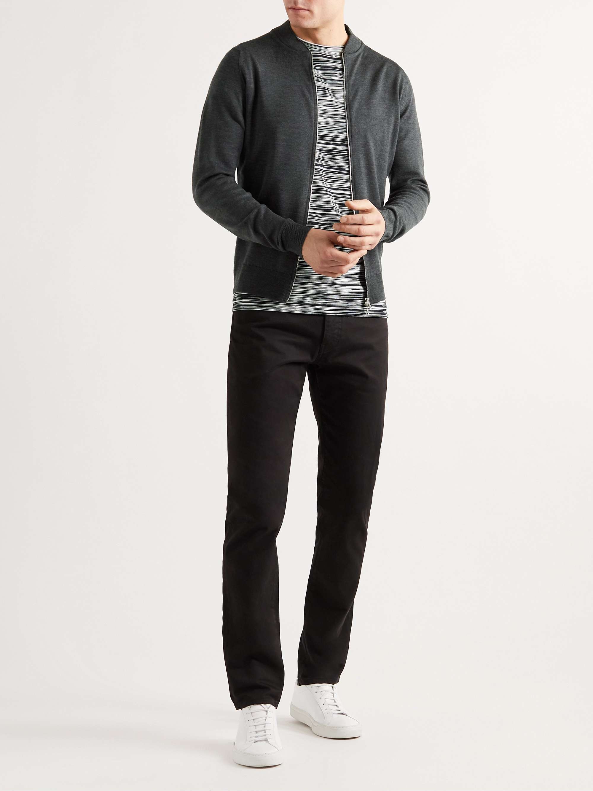 Charcoal Slim-Fit Merino Wool Zip-Up Cardigan | JOHN SMEDLEY | MR 