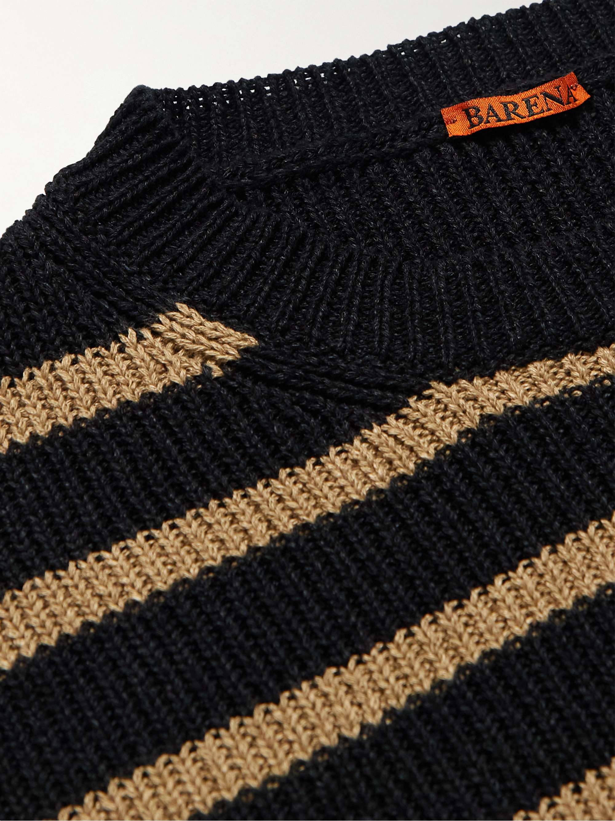 BARENA Biba Senal Striped Ribbed Linen and Cotton-Blend Sweater