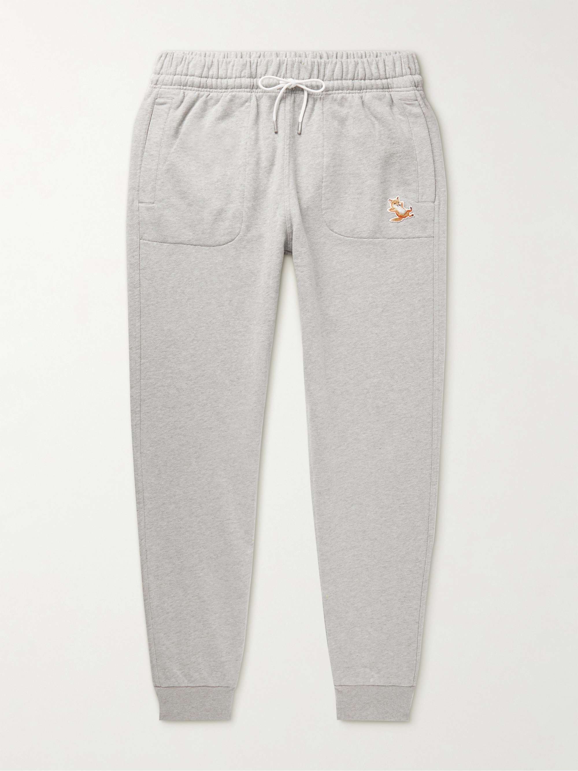 메종 키츠네 스웻팬츠 MAISON KITSUNEE Chillax Fox Tapered Logo-Appliqued Cotton-Jersey Sweatpants,Gray