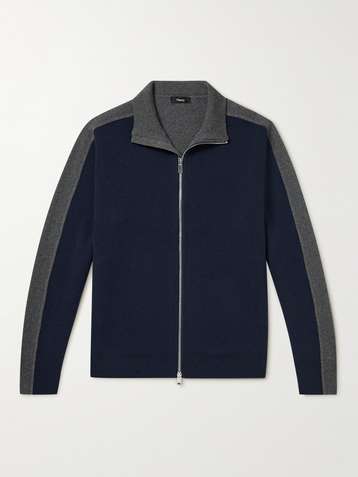THEORY Alcos Colour-Block Wool and Cashmere-Blend Zip-Up Sweatshirt