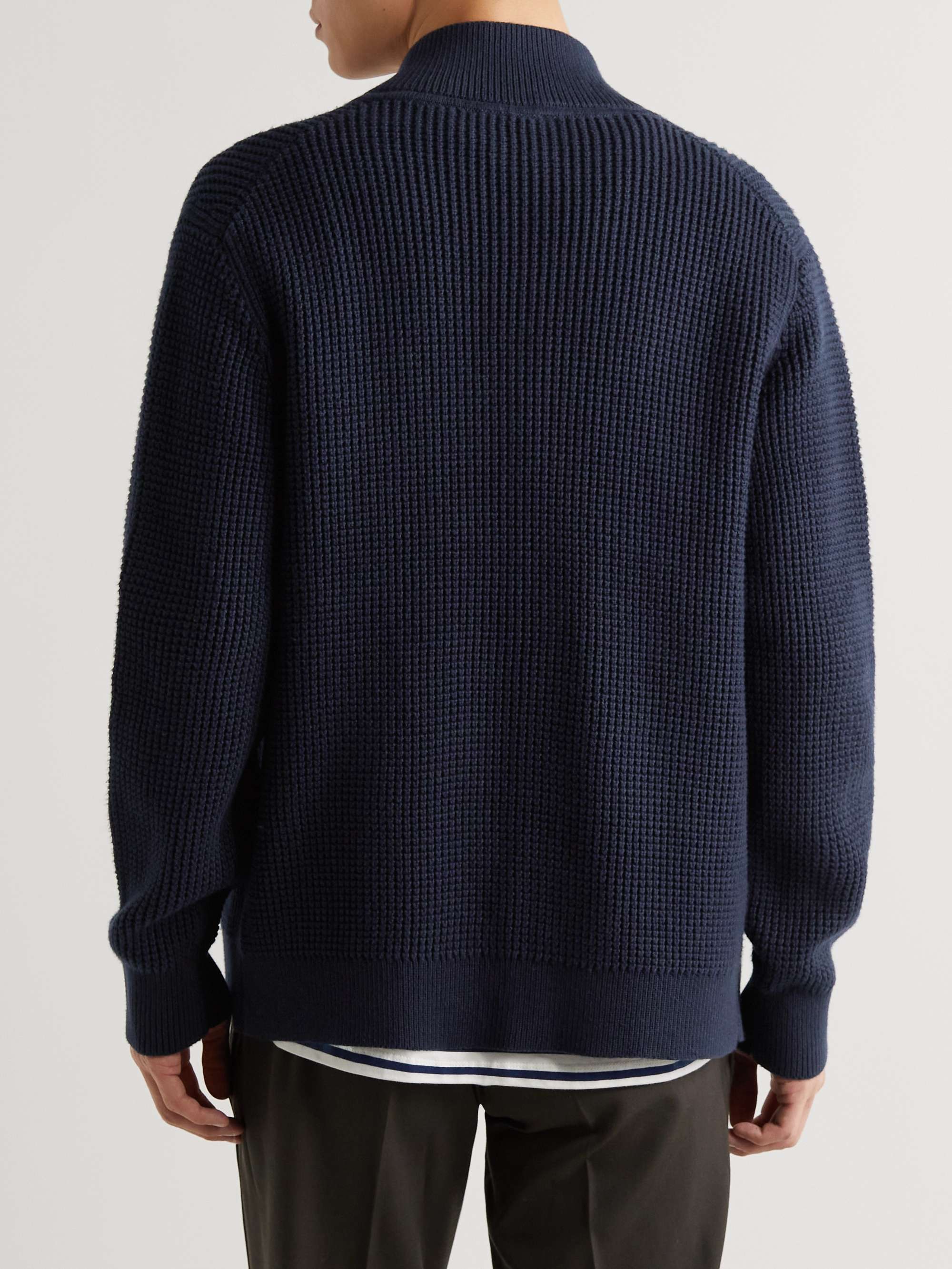 Navy Gary Waffle-Knit Cotton and Cashmere-Blend Zip-Up Cardigan ...