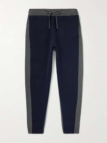 THEORY Alcos Tapered Colour-Block Wool and Cashmere-Blend Sweatpants