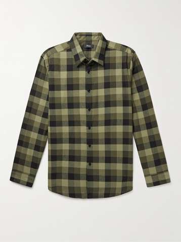 THEORY Irving Checked Brushed Cotton-Flannel Shirt