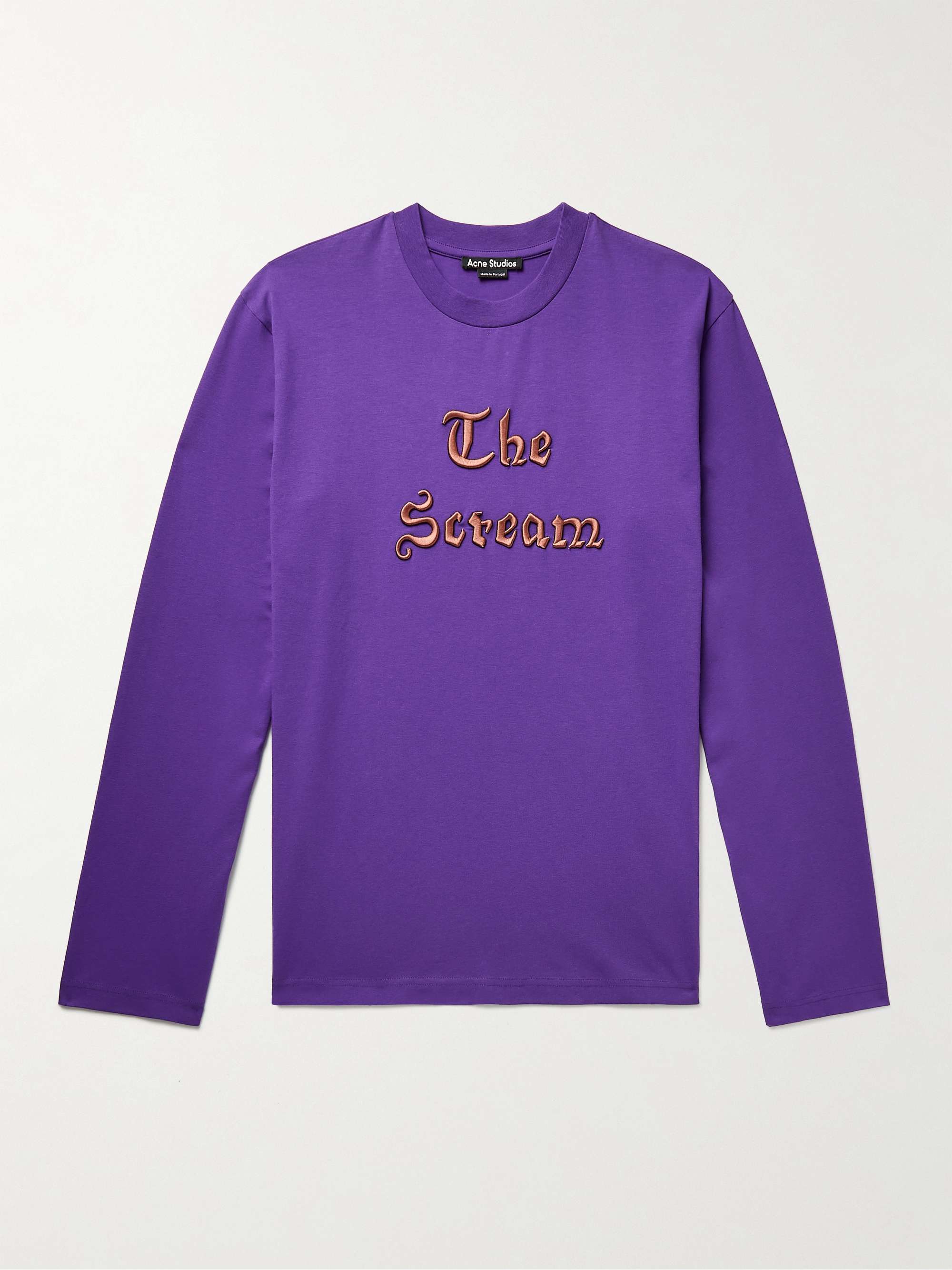 아크네 스튜디오 티셔츠 Acne Studios + Edvard Munch The Scream Printed Embroidered Cotton-Blend Jersey T-Shirt,Purple