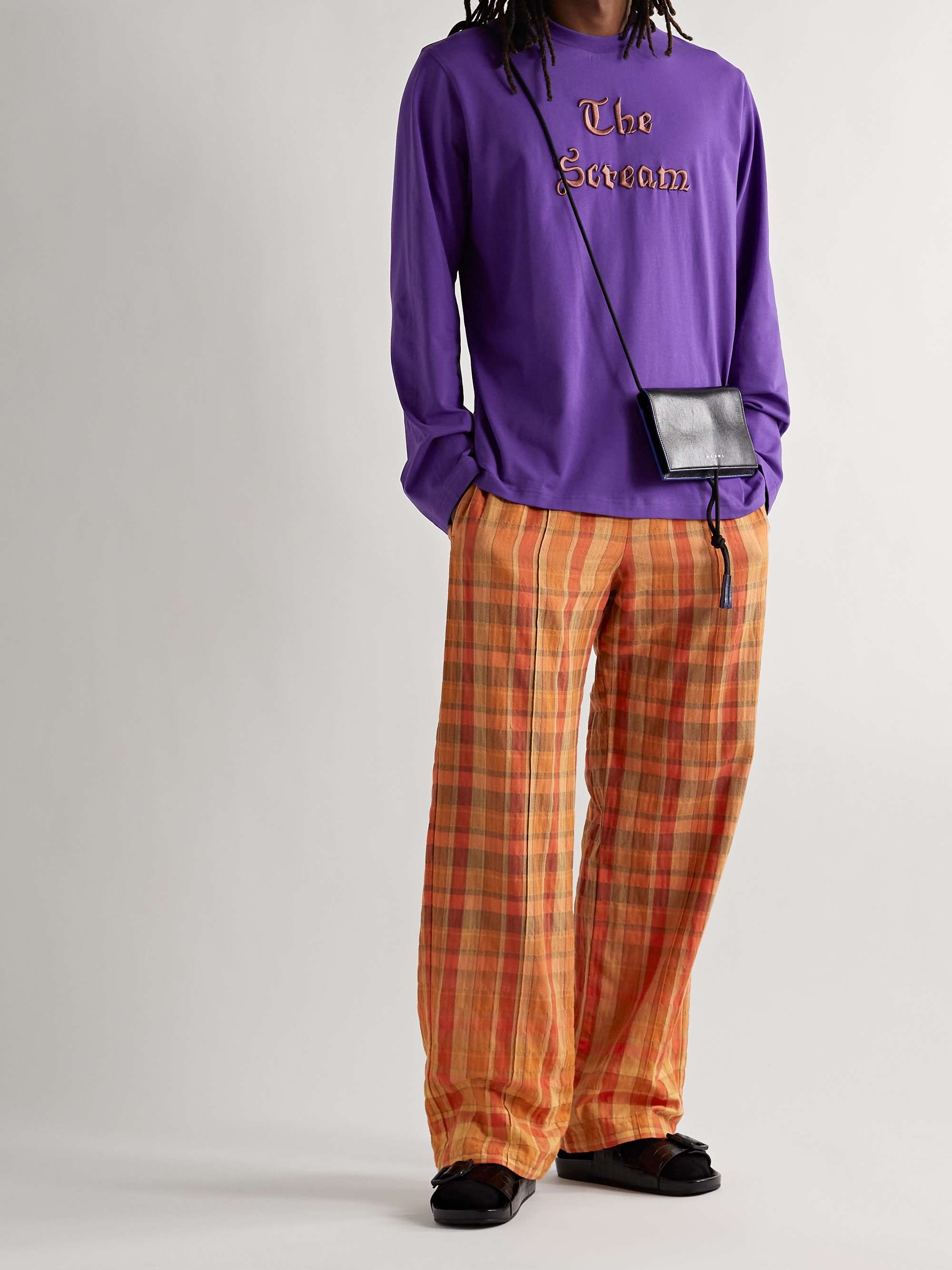 ACNE STUDIOS Wide-Leg Checked Cotton-Blend Flannel Trousers