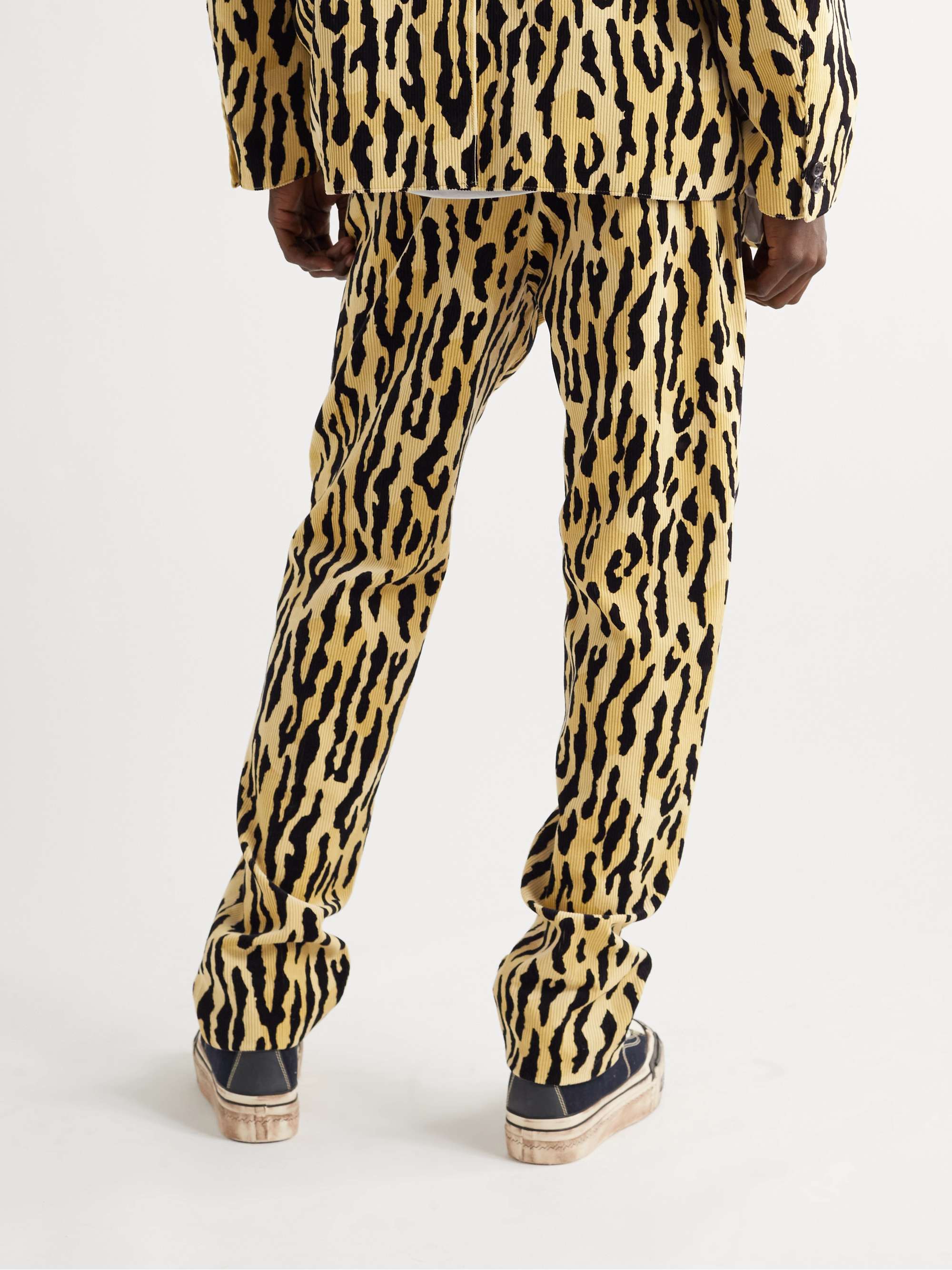 WACKO MARIA Tapered Pleated Leopard-Print Cotton-Corduroy Suit Trousers