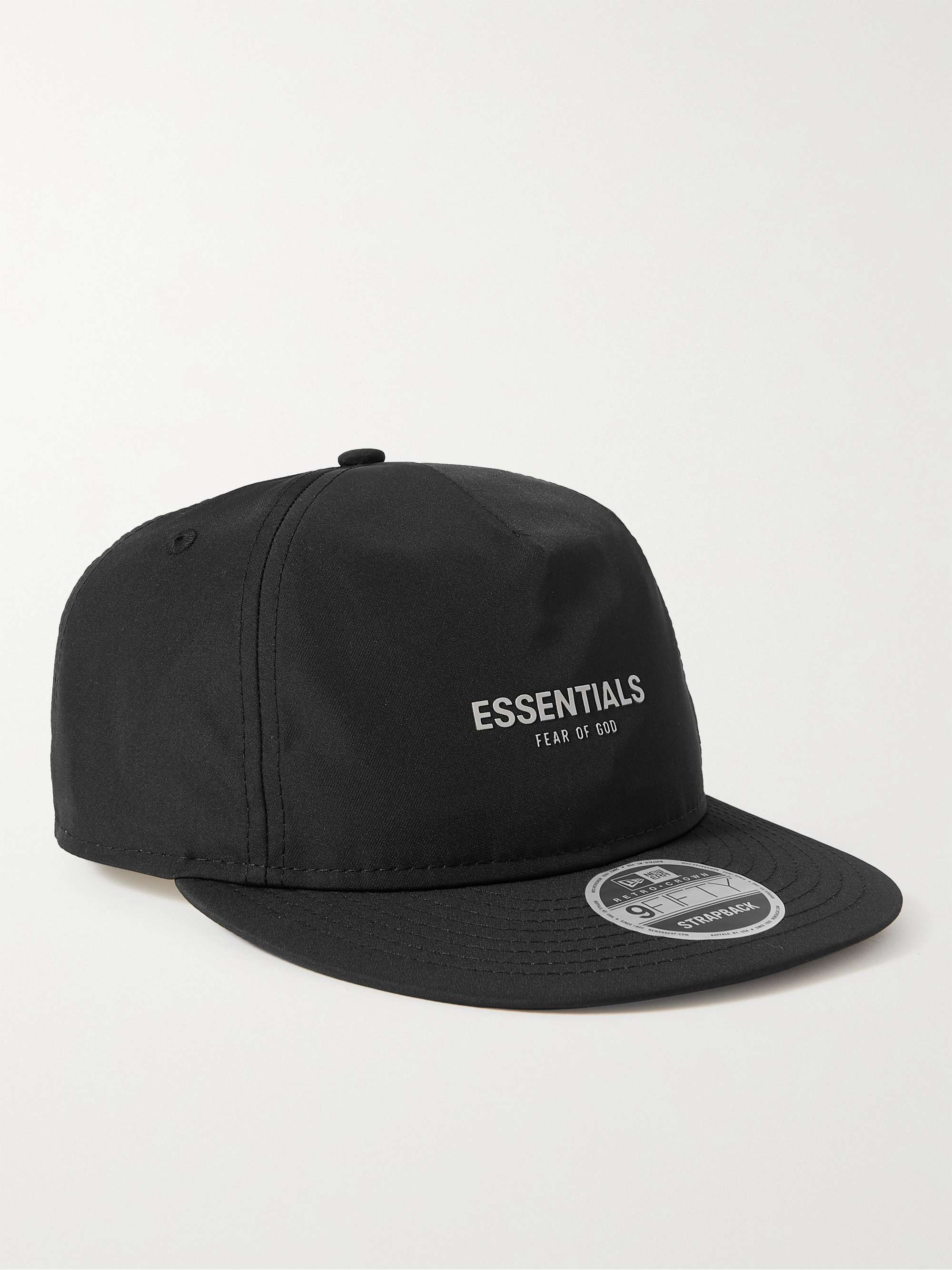 피어오브갓 에센셜 볼캡 모자 FEAR OF GOD ESSENTIALS + New Era Logo-Print Shell Baseball Cap,Black