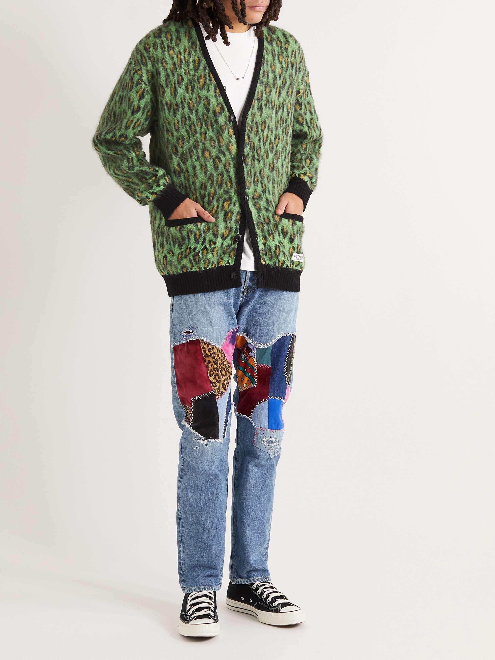 WACKO MARIA Leopard-Jacquard Knitted Cardigan