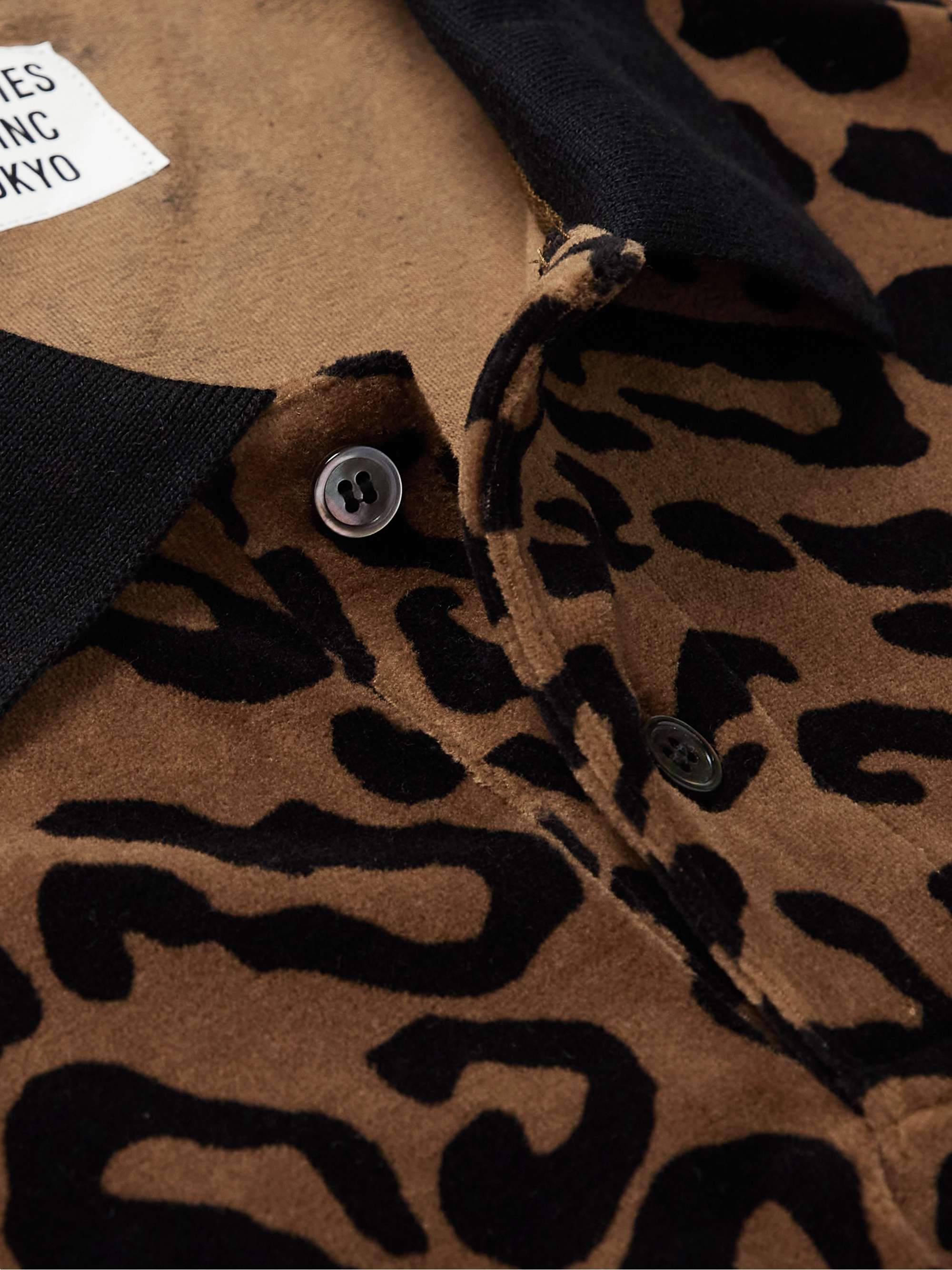WACKO MARIA Leopard-Print Cotton-Blend Velour Polo Shirt