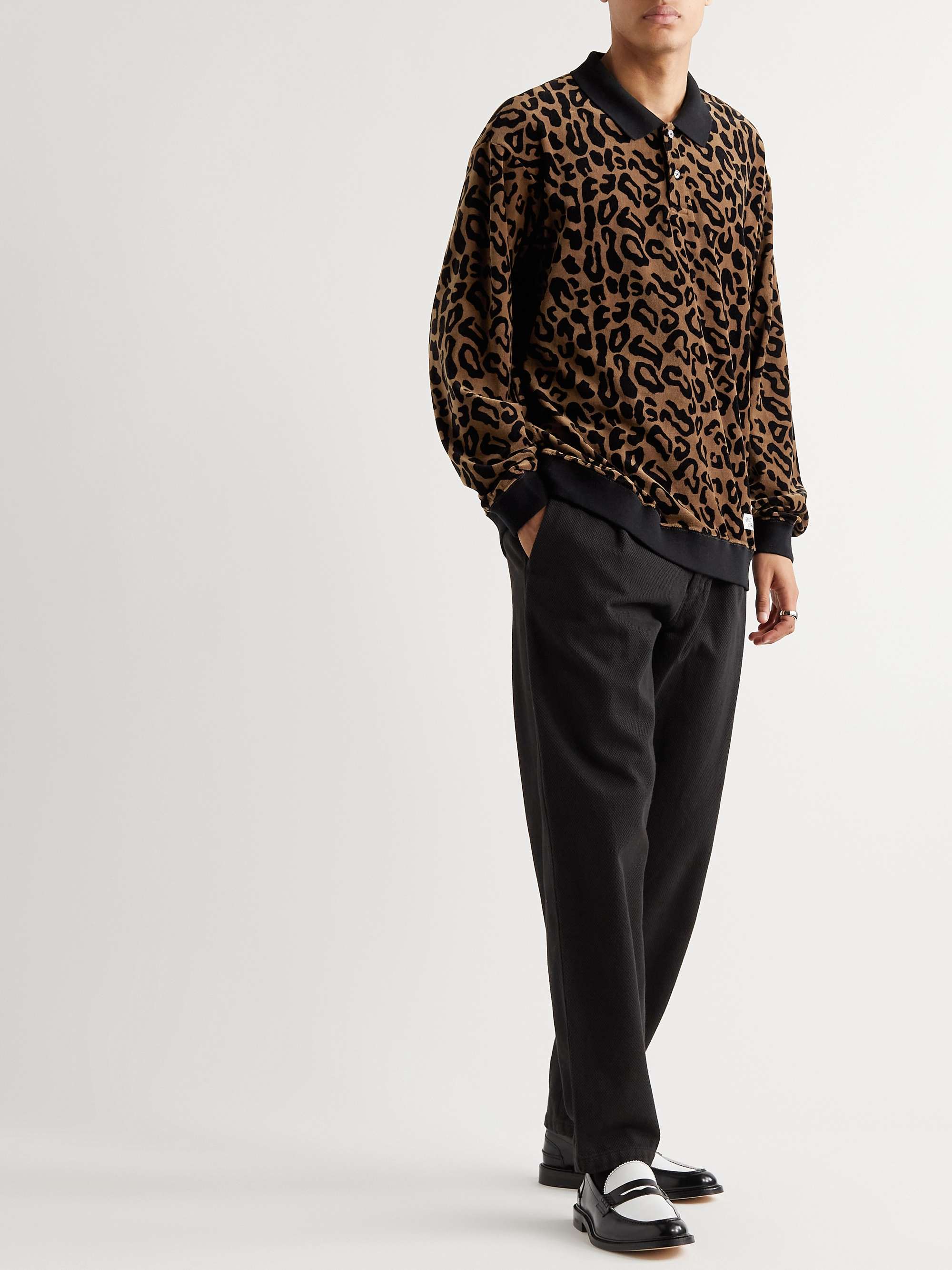 WACKO MARIA Leopard-Print Cotton-Blend Velour Polo Shirt