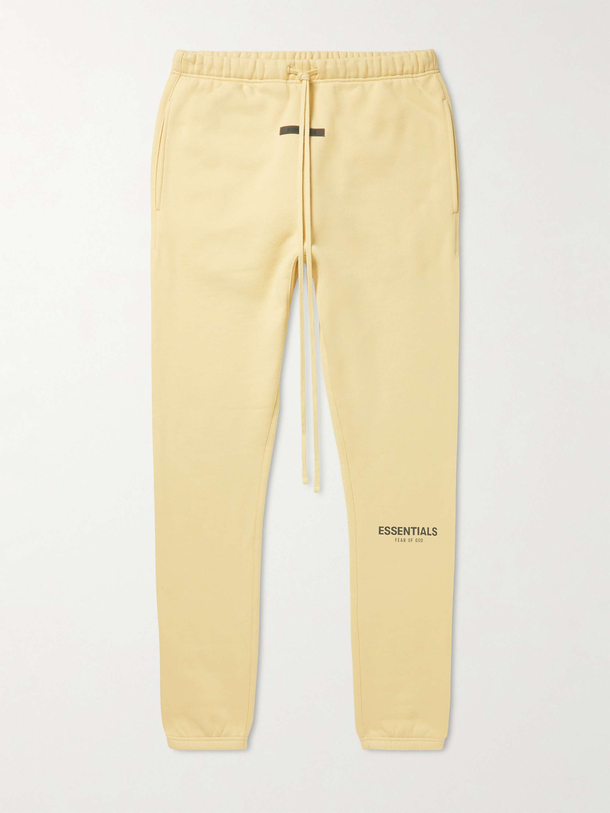 피어오브갓 에센셜 스웻팬츠 FEAR OF GOD ESSENTIALS Straight-Leg Logo-Print Cotton-Blend Jersey Sweatpants,Cream