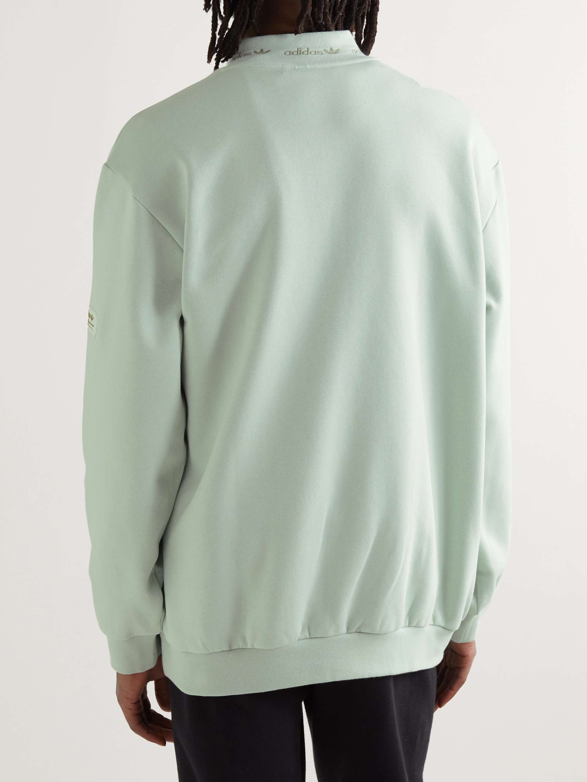 ADIDAS ORIGINALS Logo-Embroidered Cotton-Blend Jersey Half-Zip Sweatshirt