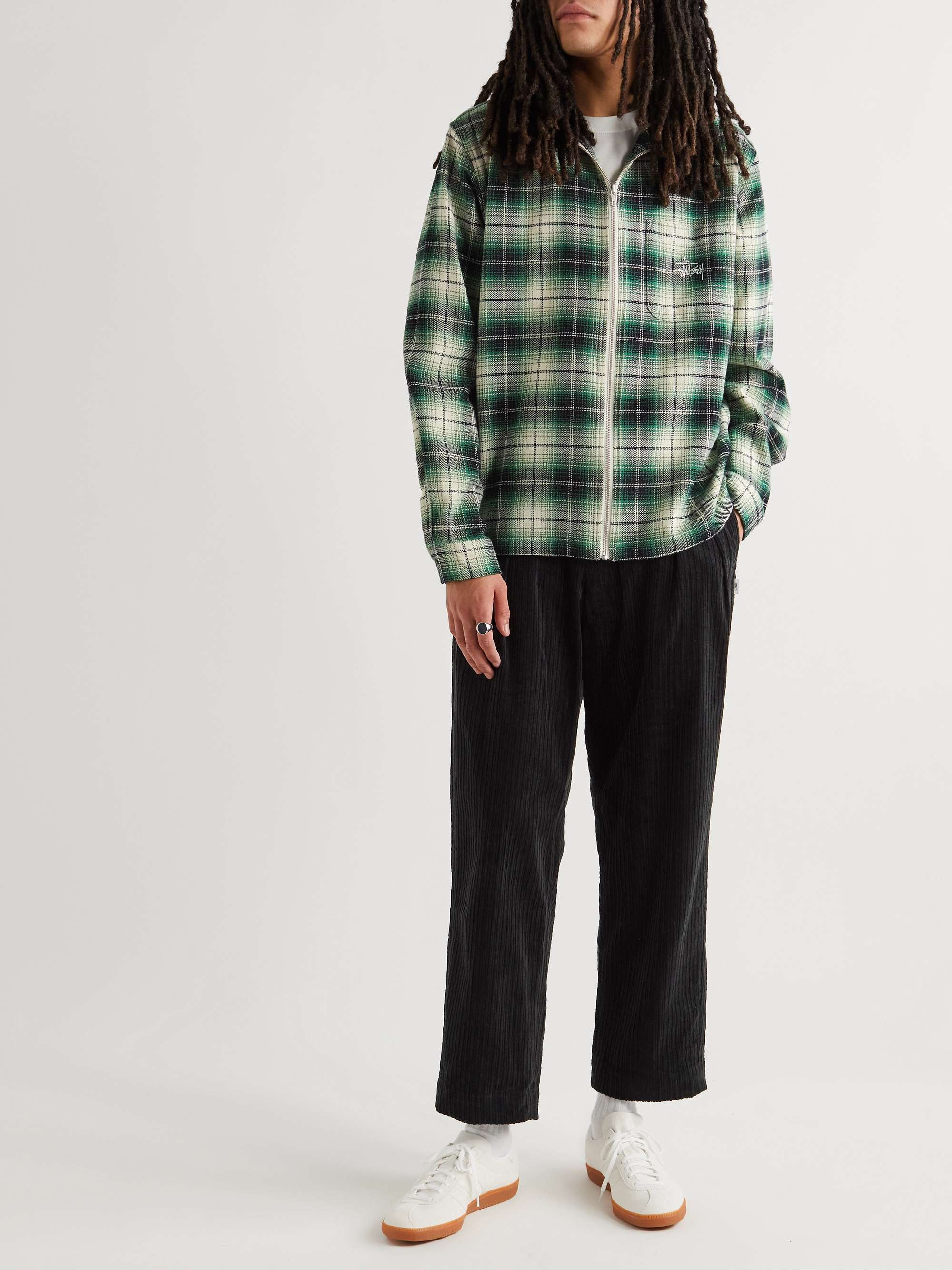 STÜSSY Frank Corduroy-Trimmed Checked Cotton-Flannel Shirt Jacket