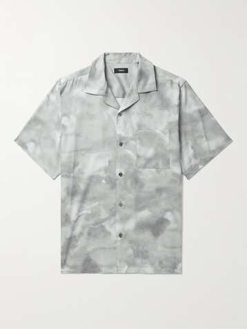 THEORY Noll Camp-Collar Printed Lyocell-Twill Shirt