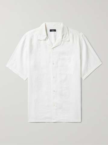 THEORY Noll Camp-Collar Linen Shirt