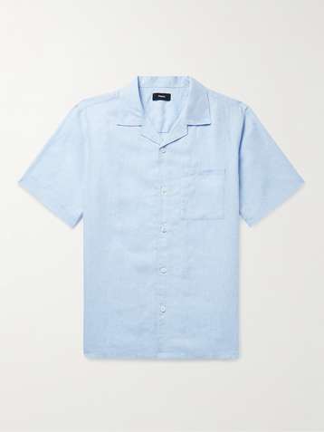 THEORY Noll Camp-Collar Linen Shirt