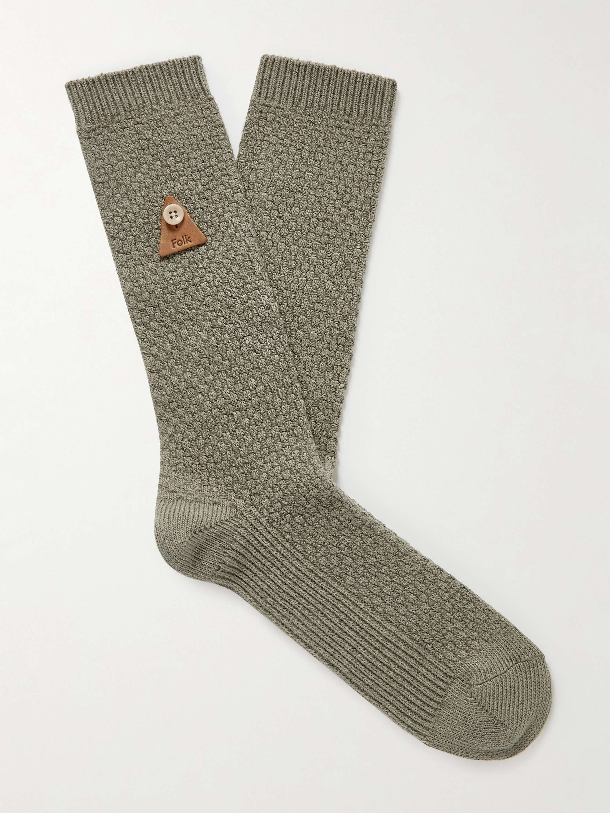 FOLK Logo-Appliquéd Waffle-Knit Stretch Organic Cotton-Blend Socks