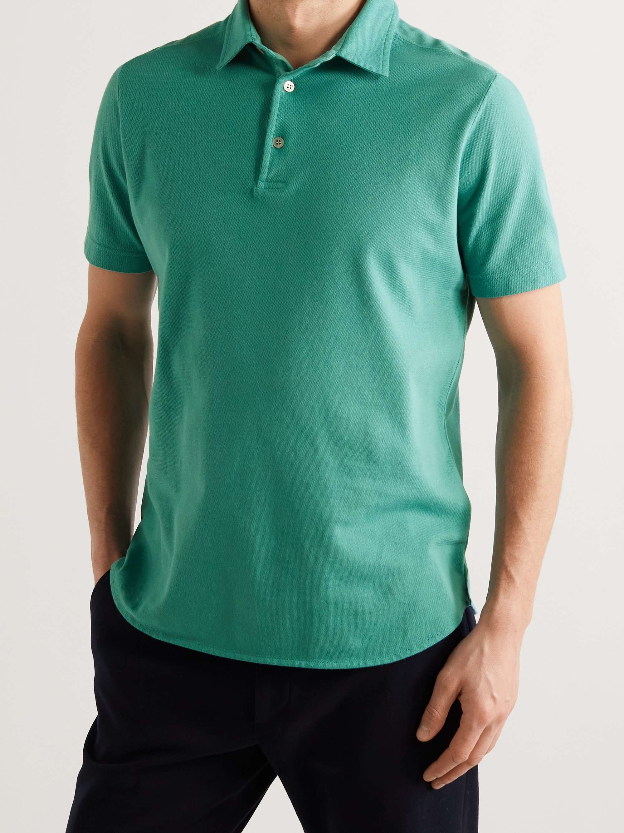 Teal Cotton-Piqué Polo Shirt | LORO PIANA | MR PORTER