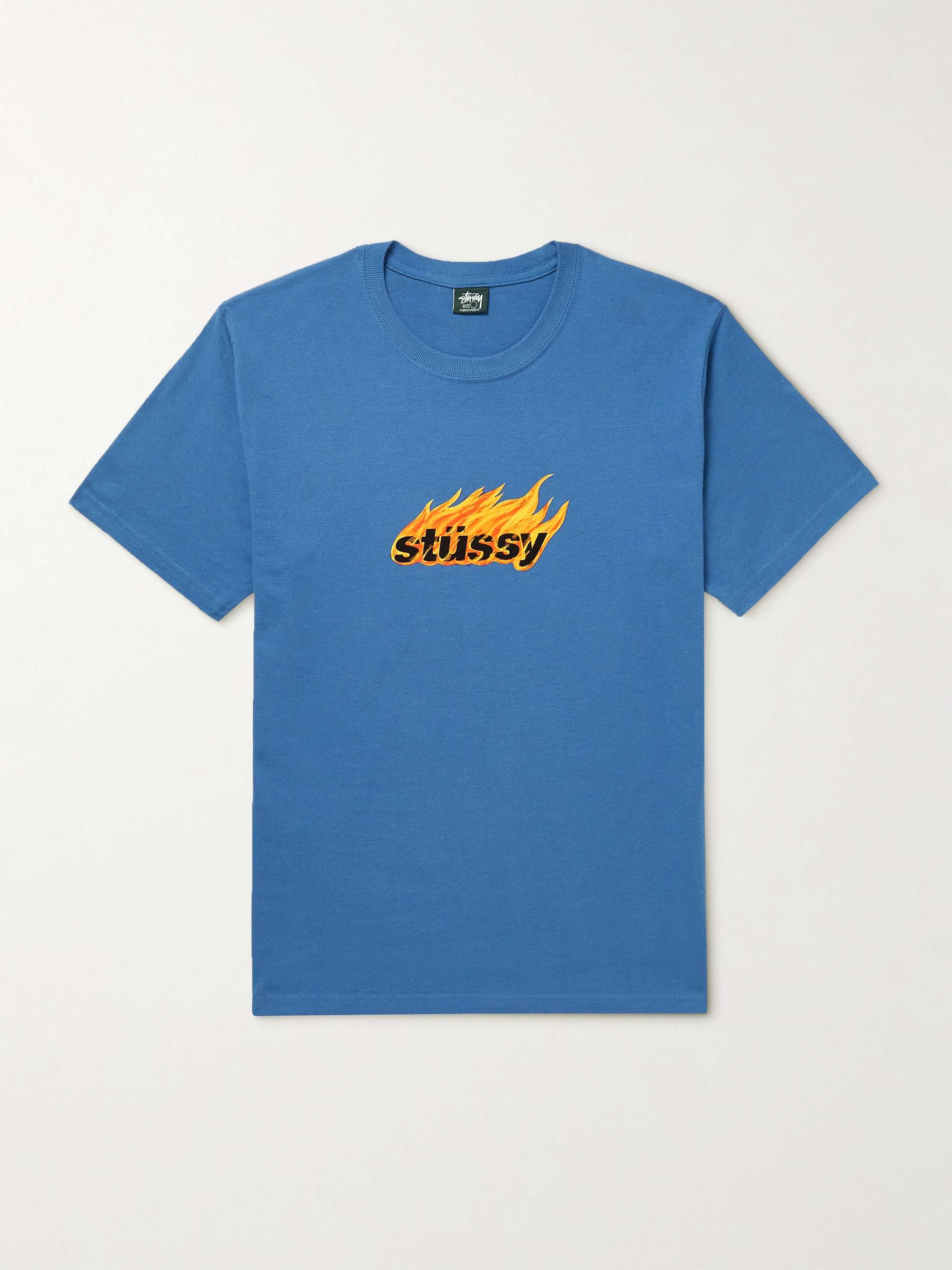 STÜSSY Flames Logo-Print Cotton-Jersey T-shirt