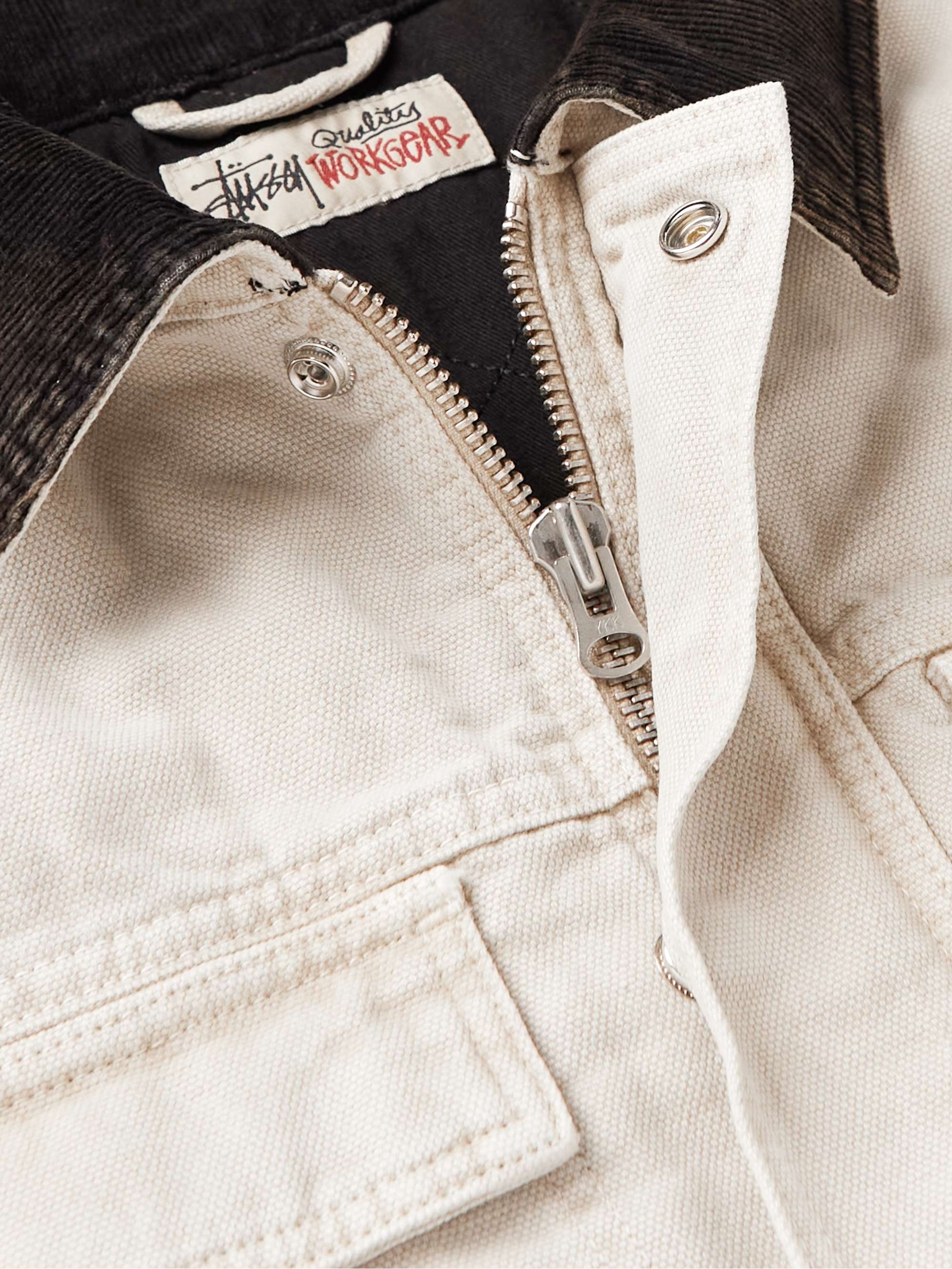 STÜSSY Corduroy-Trimmed Logo-Appliquéd Cotton-Canvas Jacket