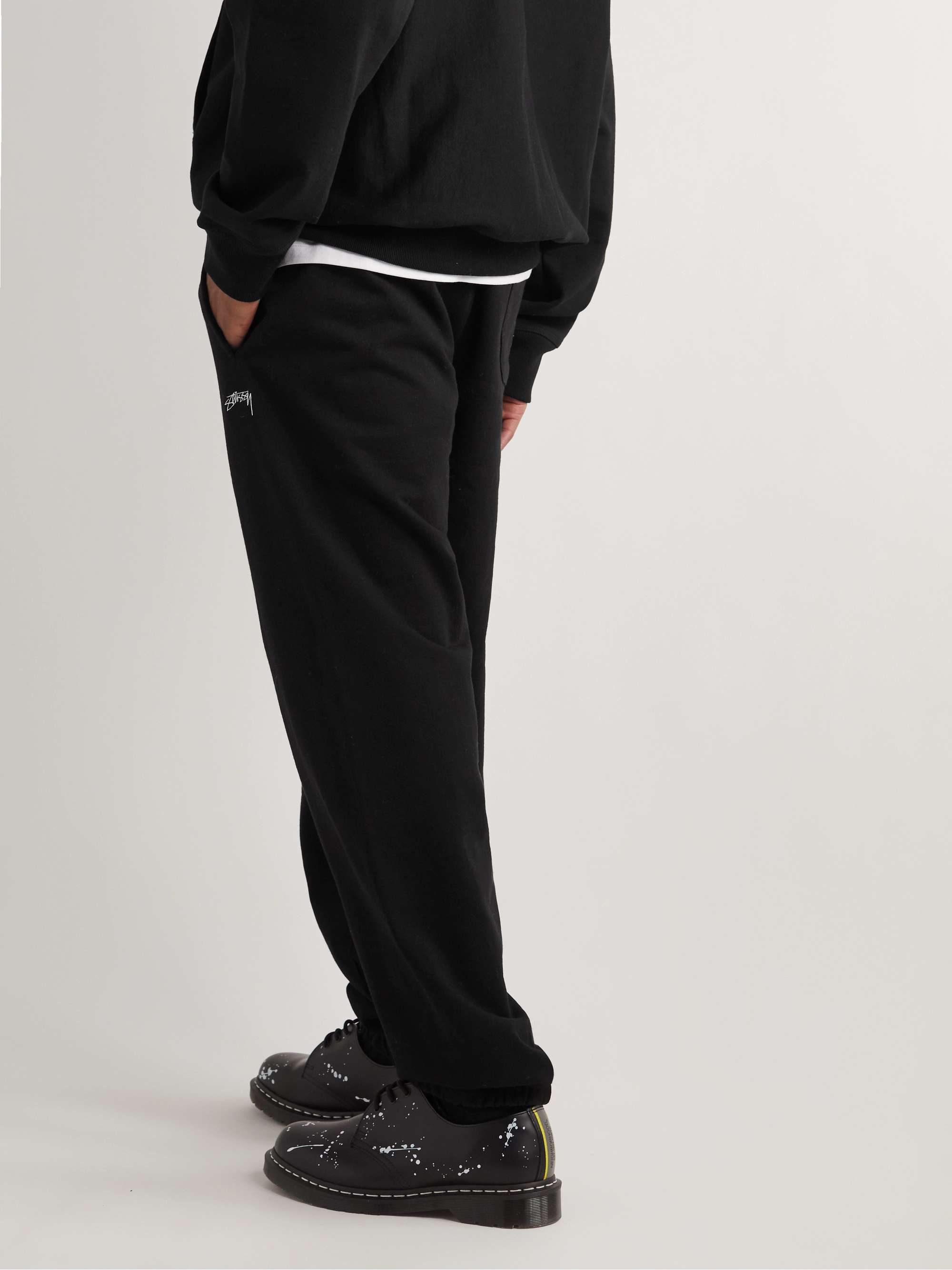 STÜSSY Tapered Logo-Embroidered Cotton-Jersey Sweatpants