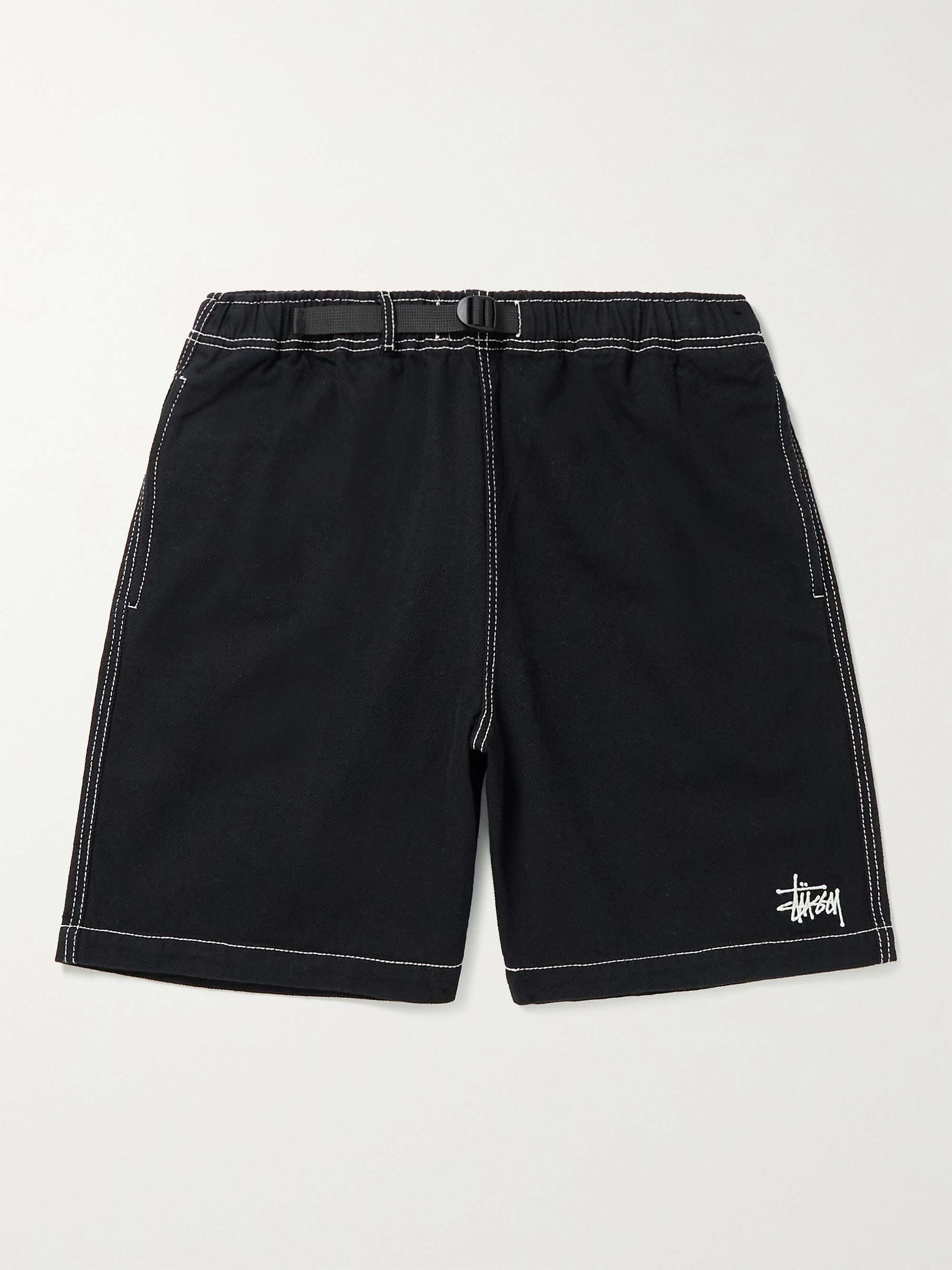 STÜSSY Wide-Leg Belted Logo-Embroidered Cotton-Twill Shorts