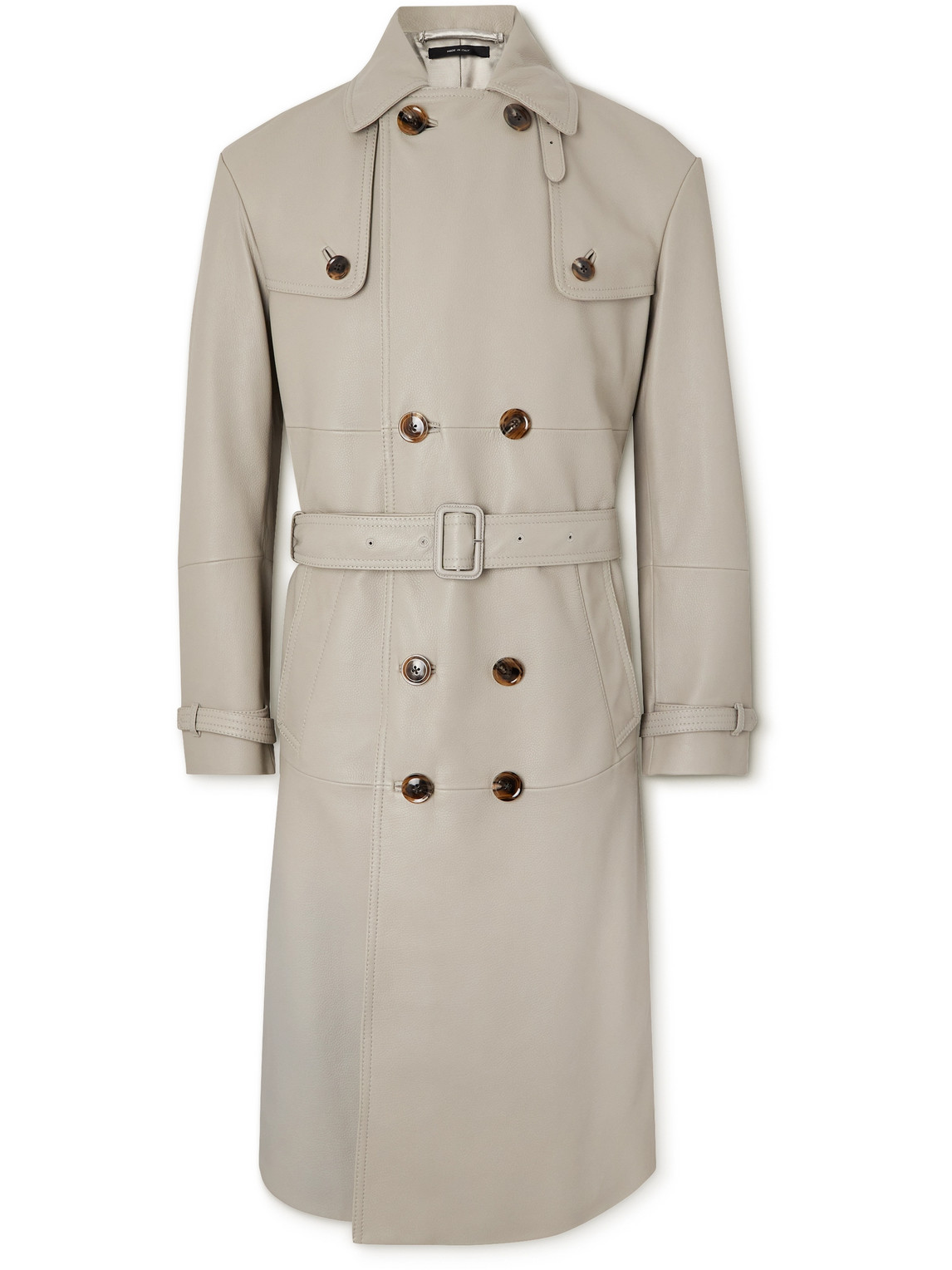 Tom Ford Full-grain Leather Trench Coat In Gray