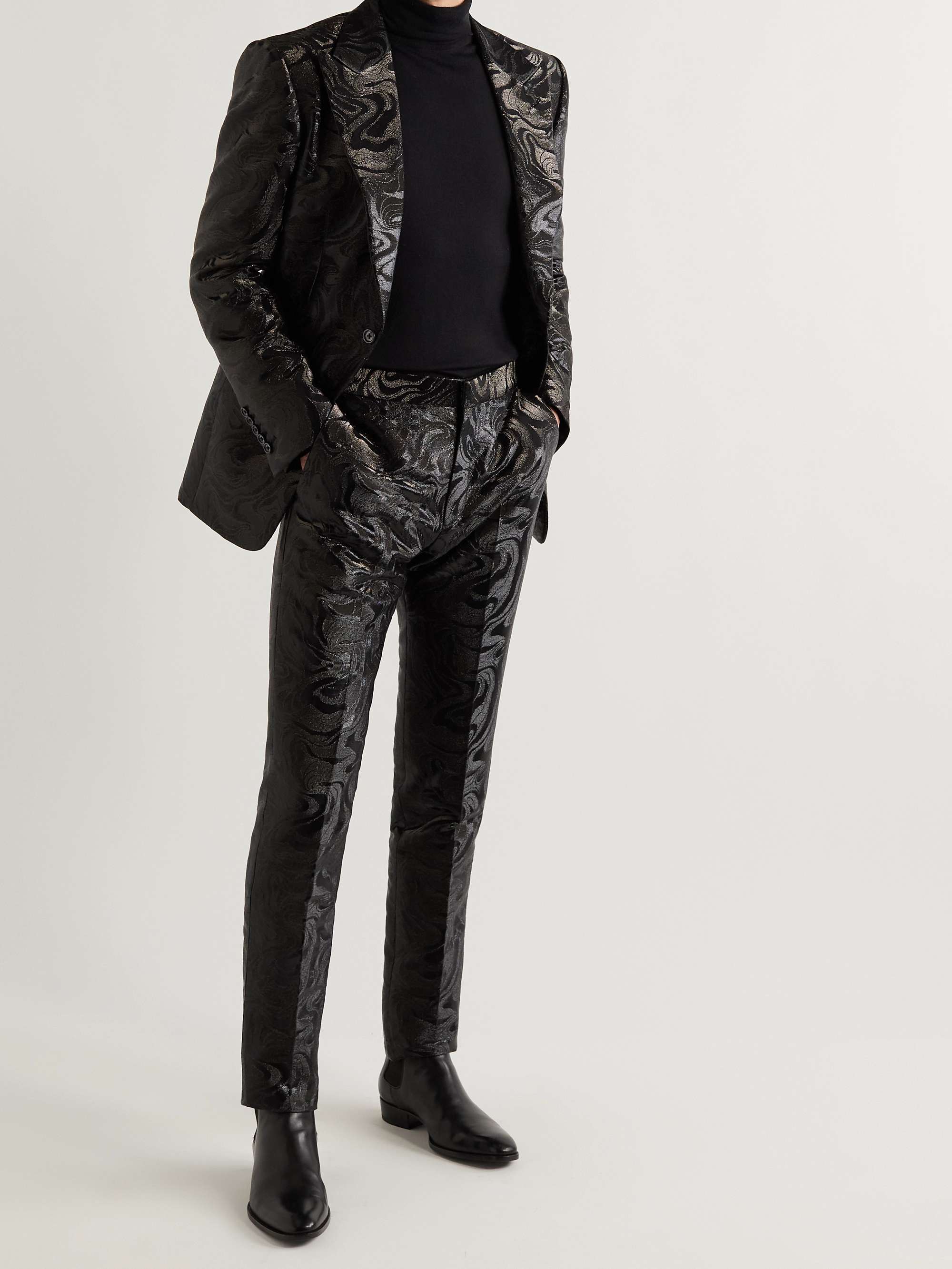 TOM FORD Cooper Slim-Fit Metallic Cotton-Blend Jacquard Tuxedo Trousers