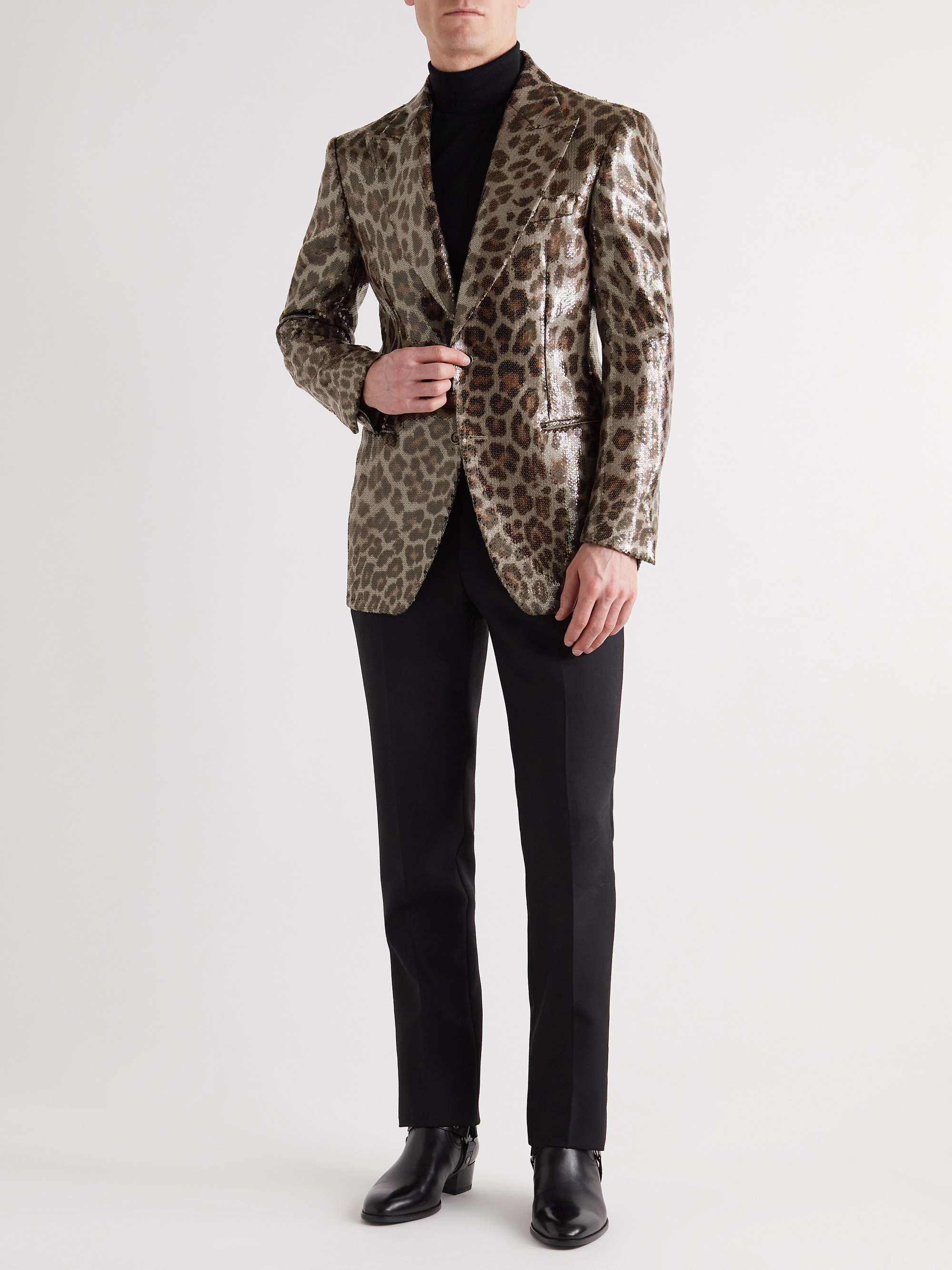 TOM FORD Slim-Fit Leopard-Print Sequinned Wool-Blend Tuxedo Jacket