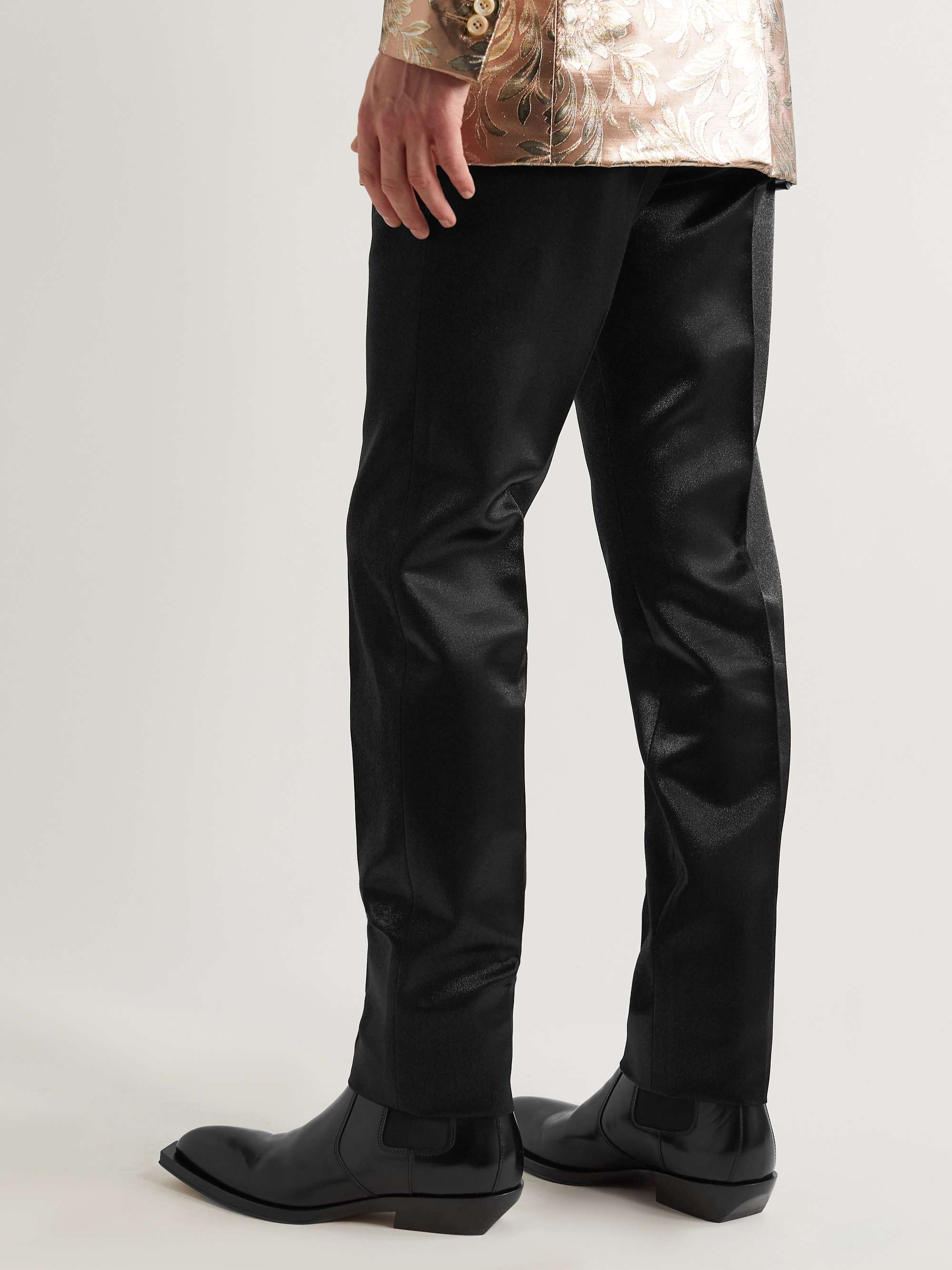 TOM FORD Spencer Slim-Fit Velvet-Trimmed Metallic Wool-Blend Twill Suit Trousers