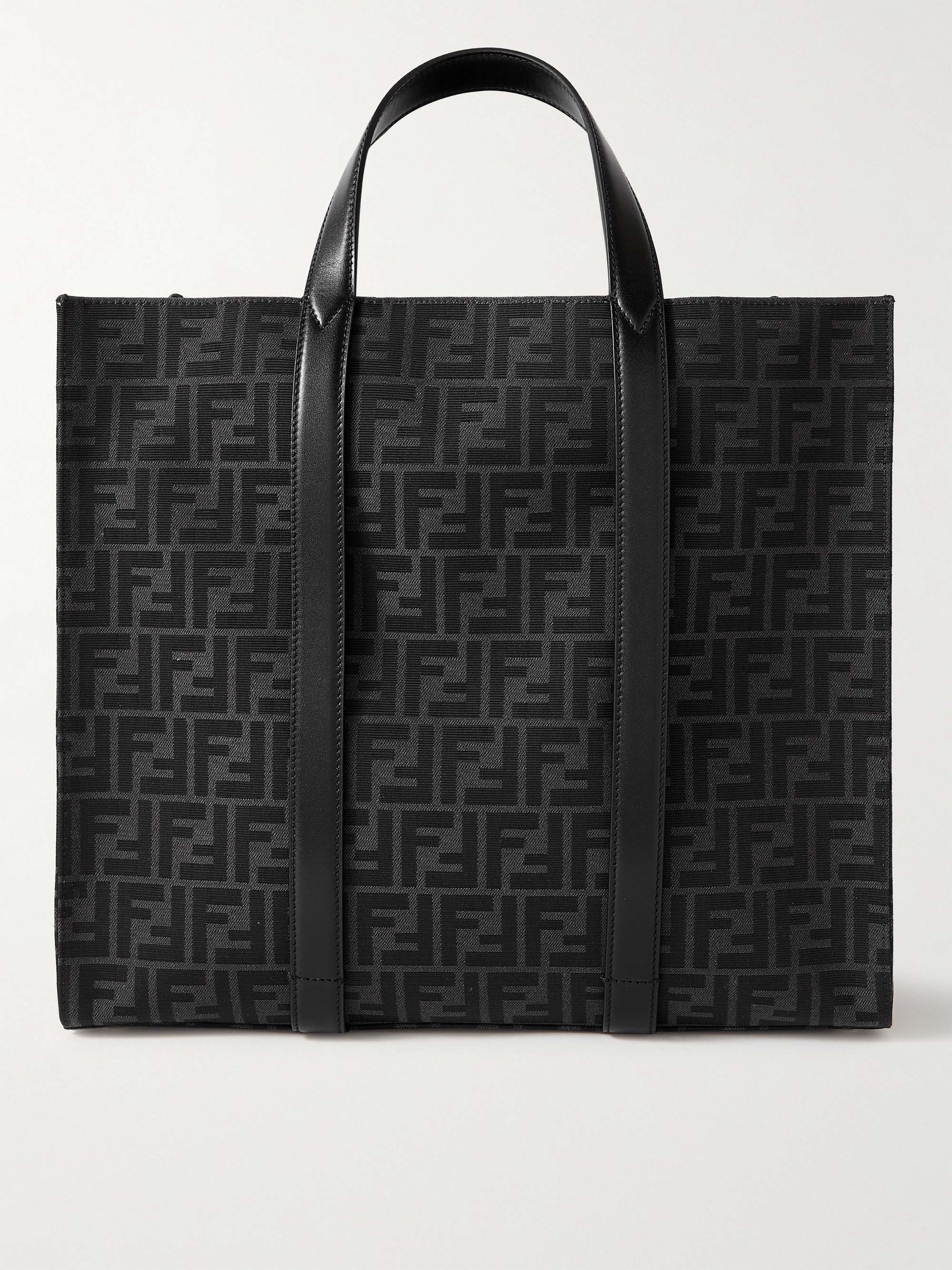 FENDI Leather-Trimmed Logo-Jacquard Canvas Tote Bag