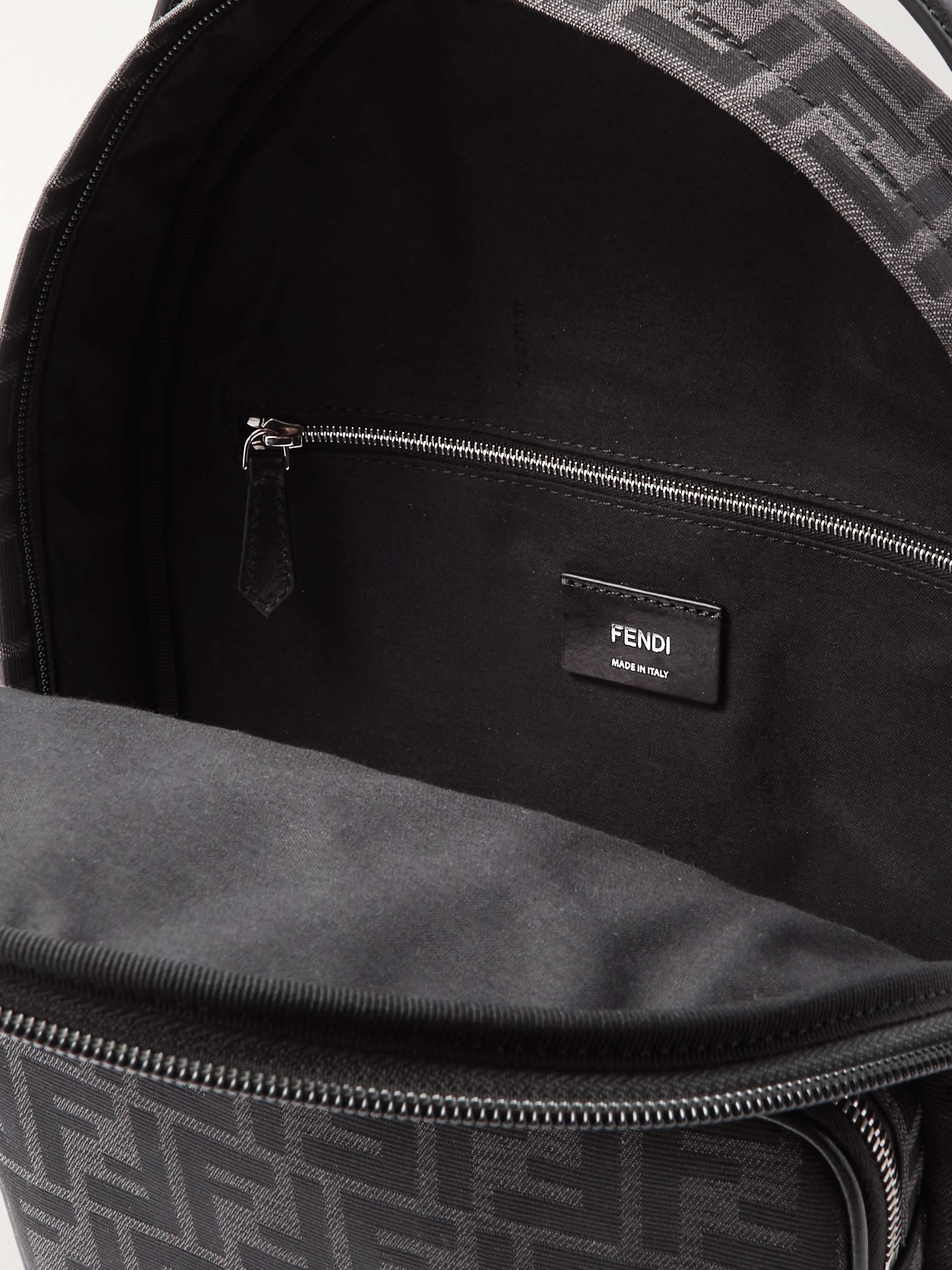 FENDI Leather-Trimmed Logo-Jacquard Canvas Sling Backpack