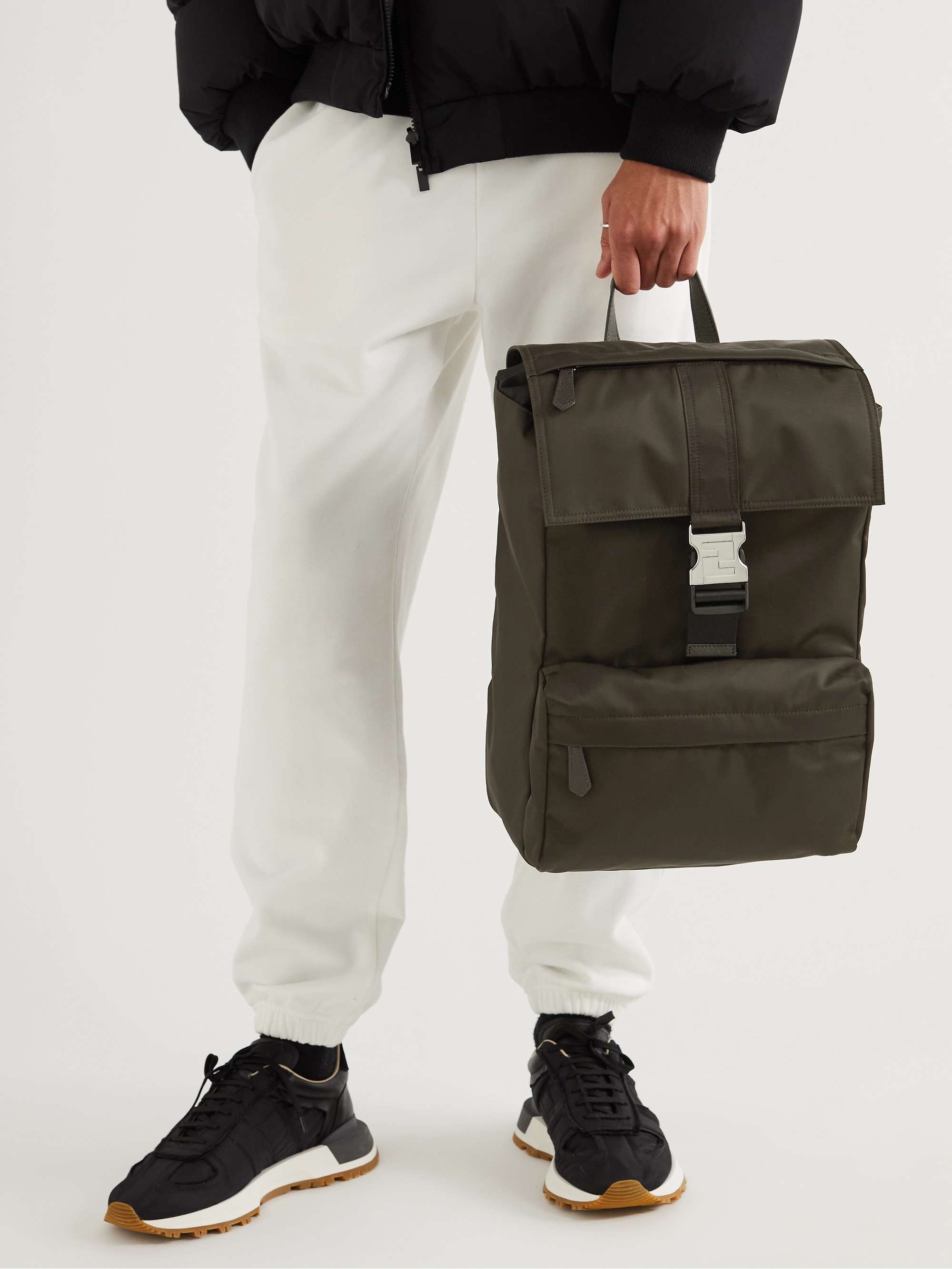 FENDI Leather-Trimmed Shell Backpack