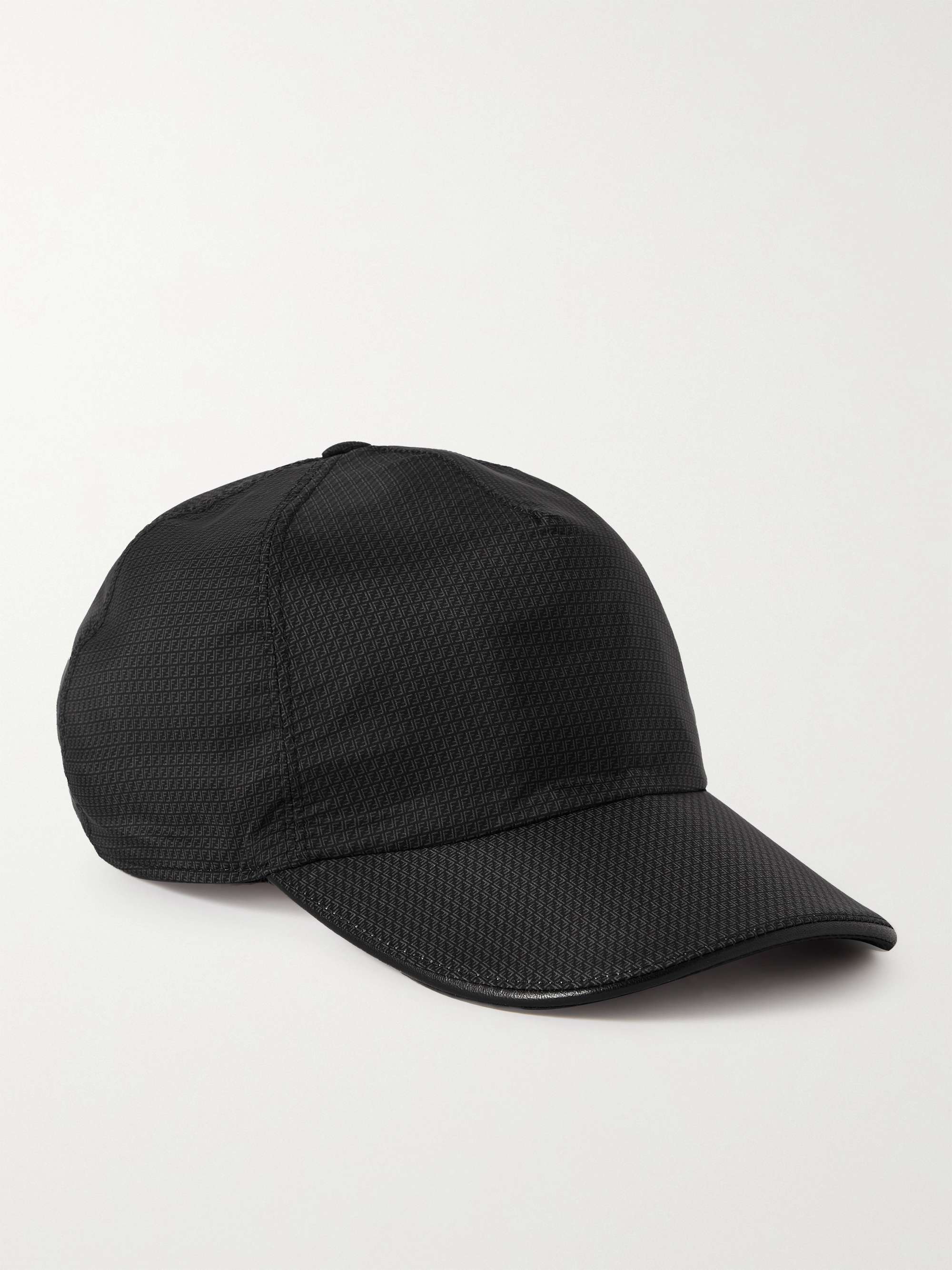 FENDI Leather-Trimmed Logo-Print Shell Baseball Cap