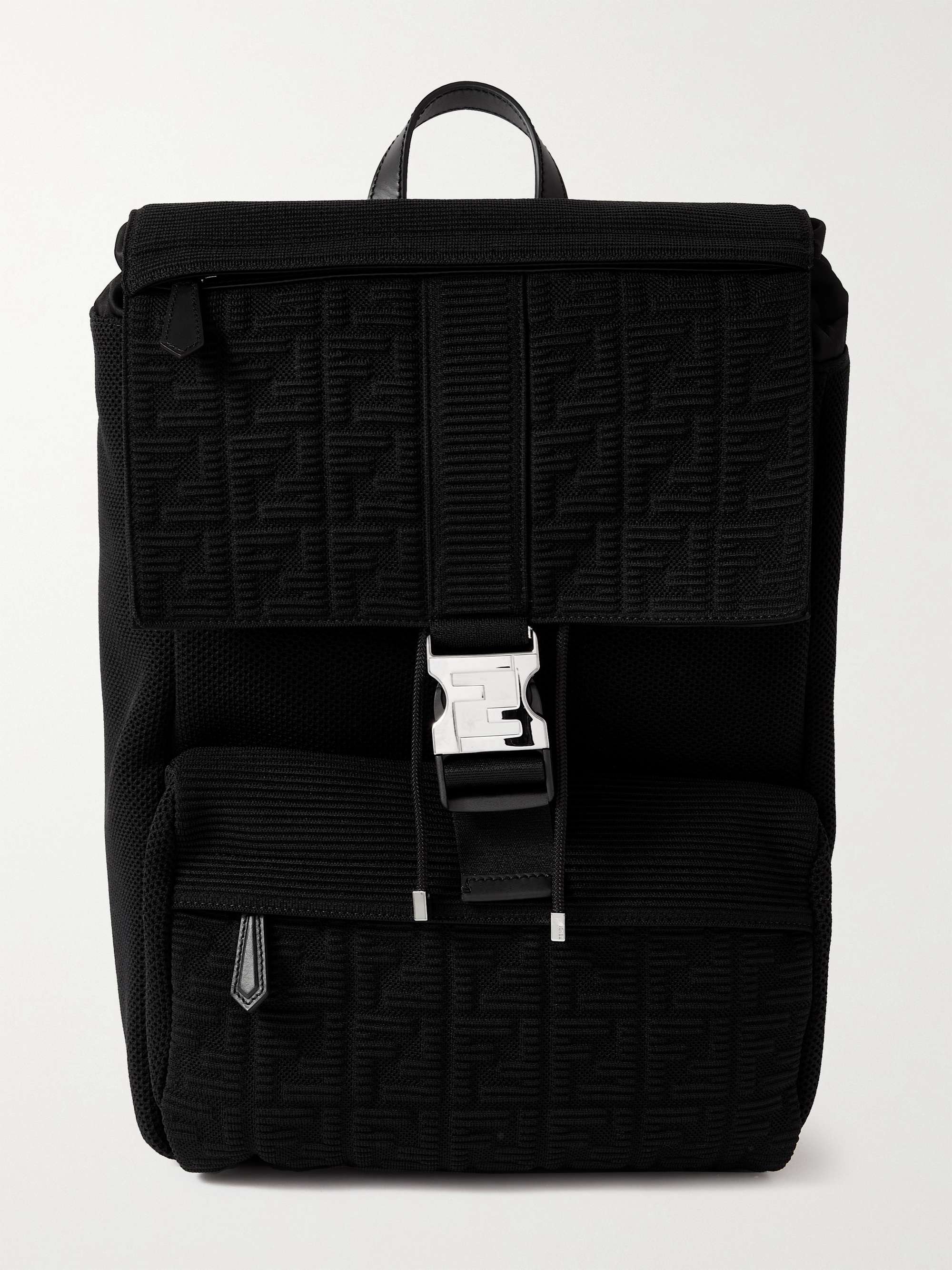 FENDI Leather-Trimmed Logo-Jacquard Canvas and Mesh Backpack