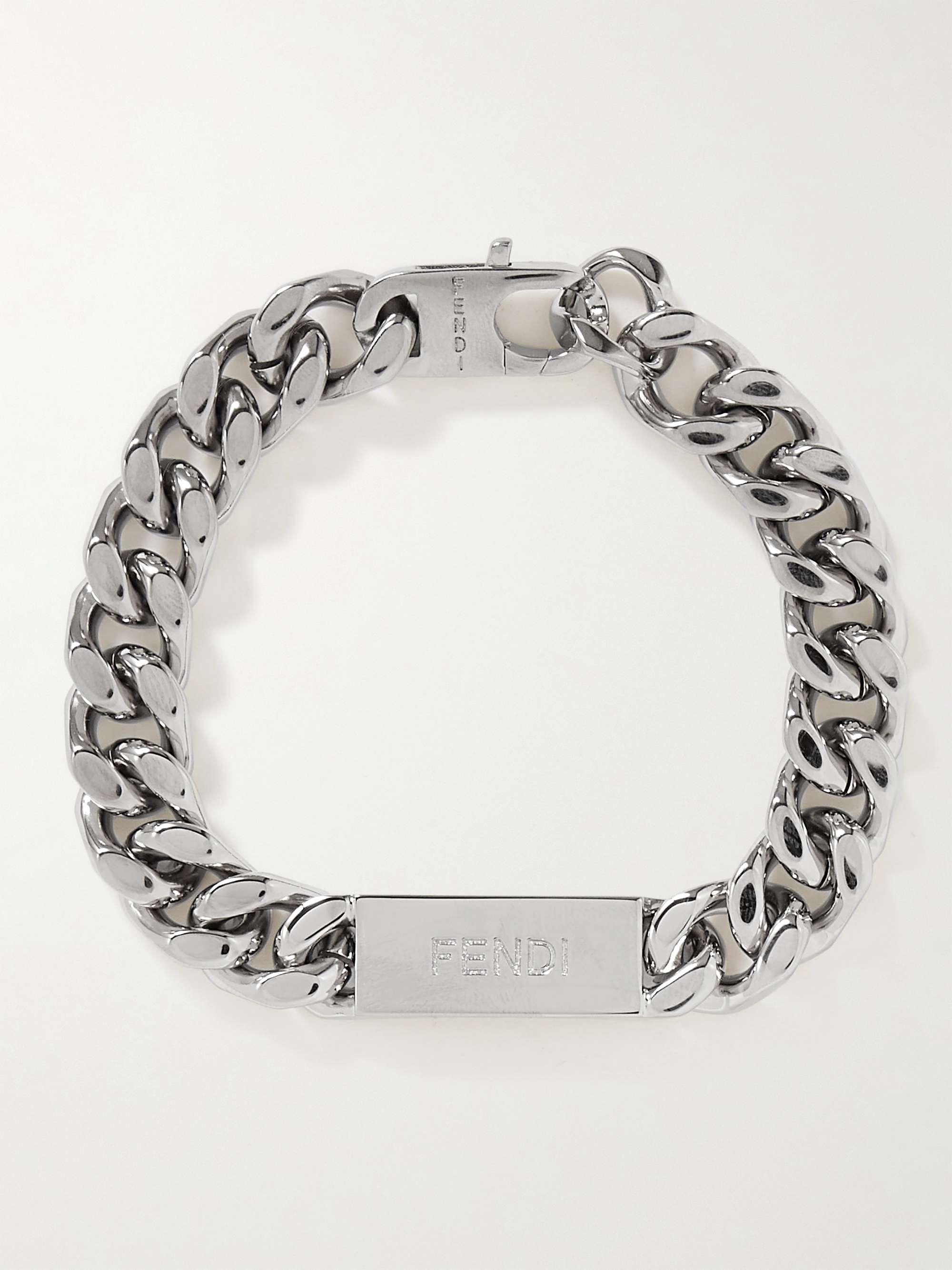 FENDI Logo-Engraved Silver-Tone Bracelet