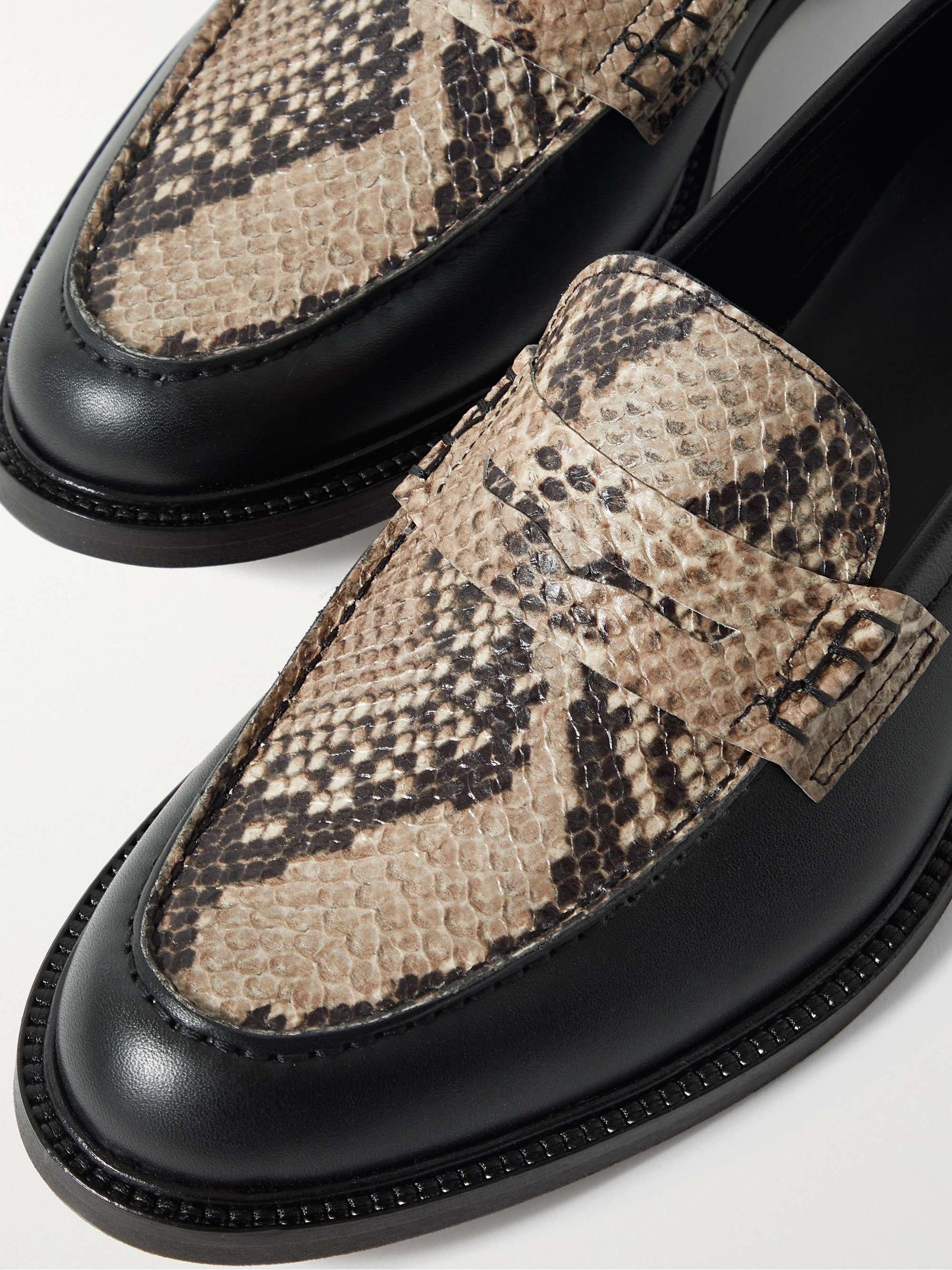 VINNY'S Townee Panelled Snake-Effect Leather Penny Loafers