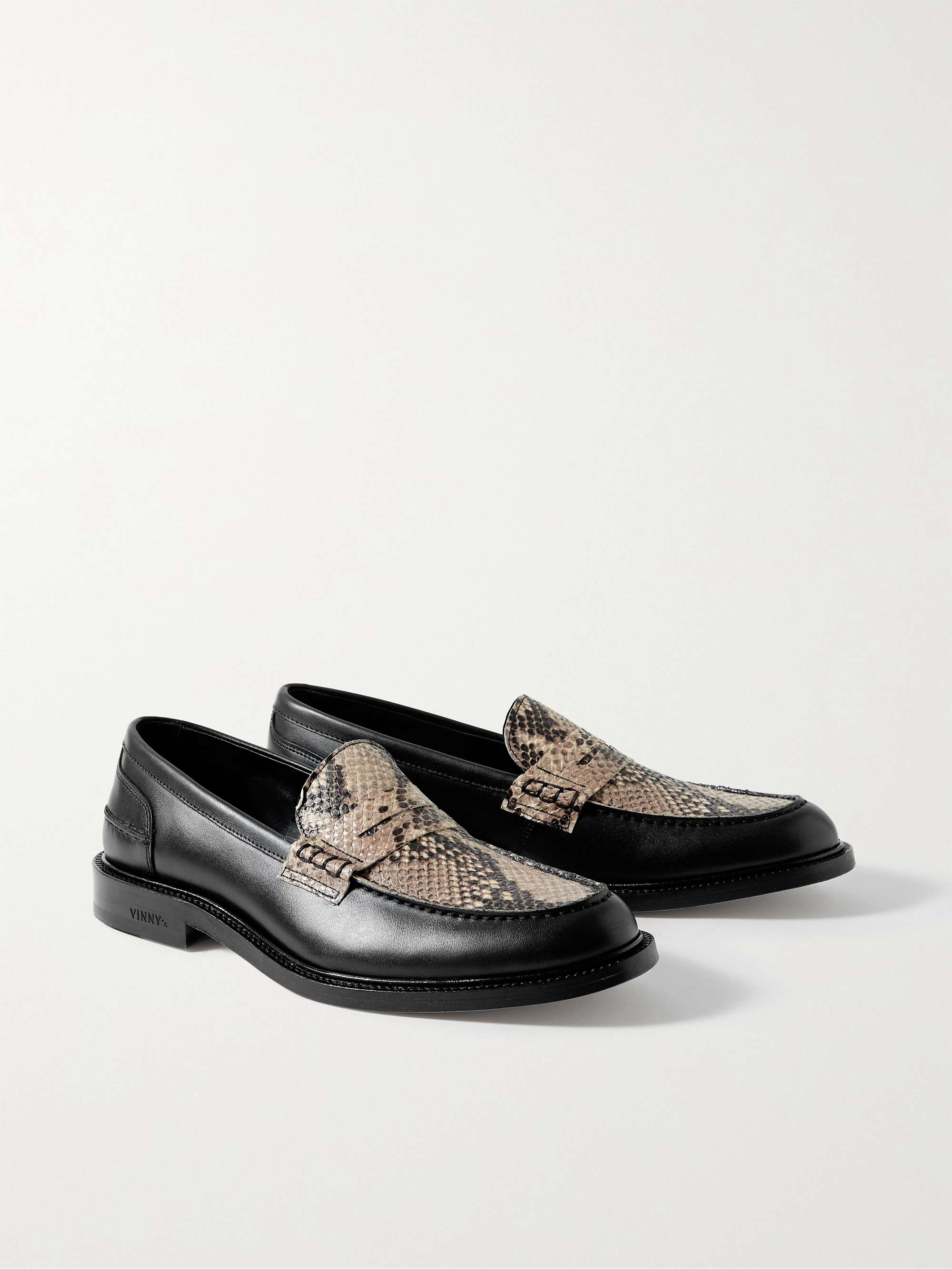 VINNY'S Townee Panelled Snake-Effect Leather Penny Loafers