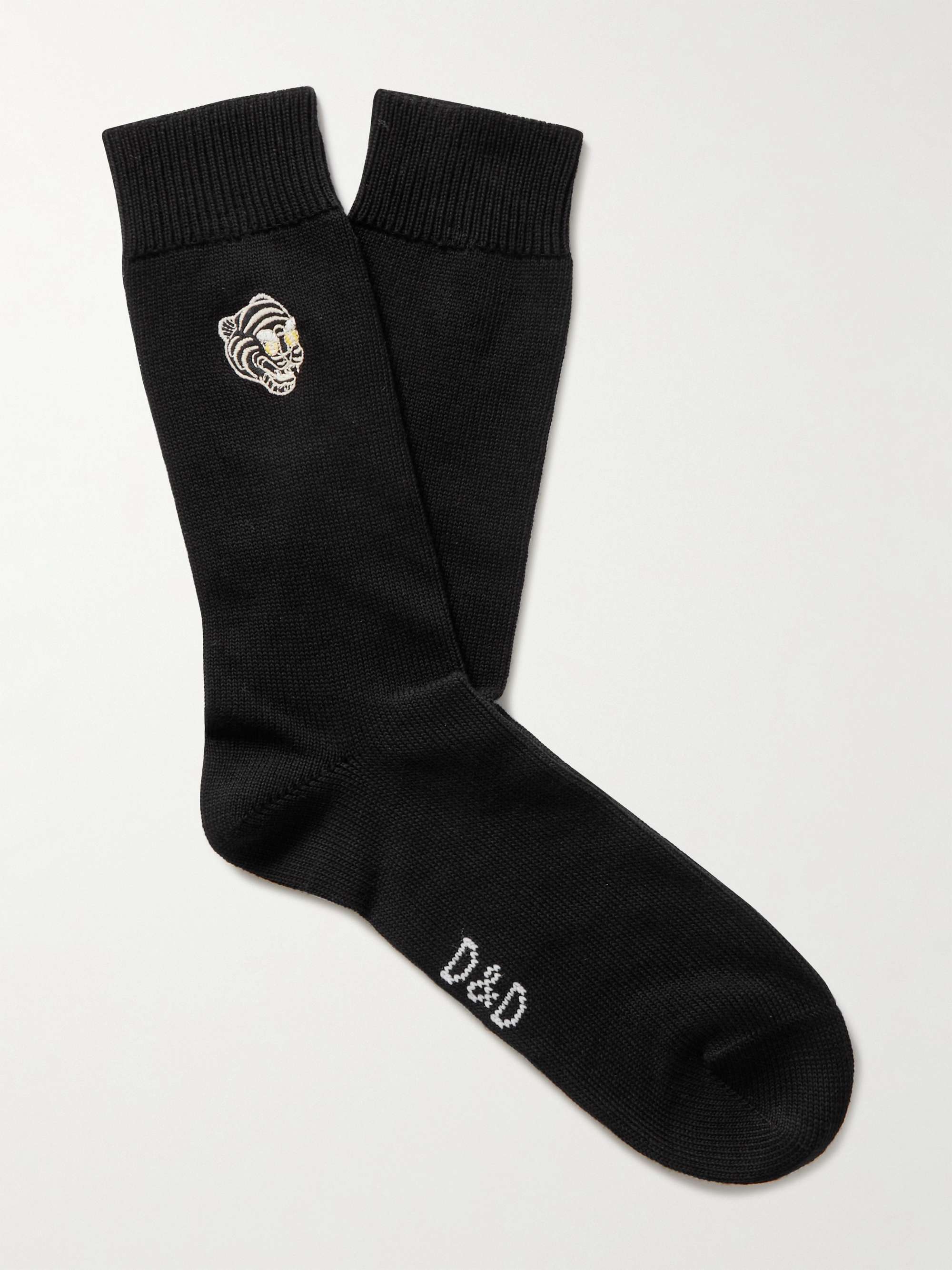 DESMOND & DEMPSEY Embroidered Cotton-Blend Socks