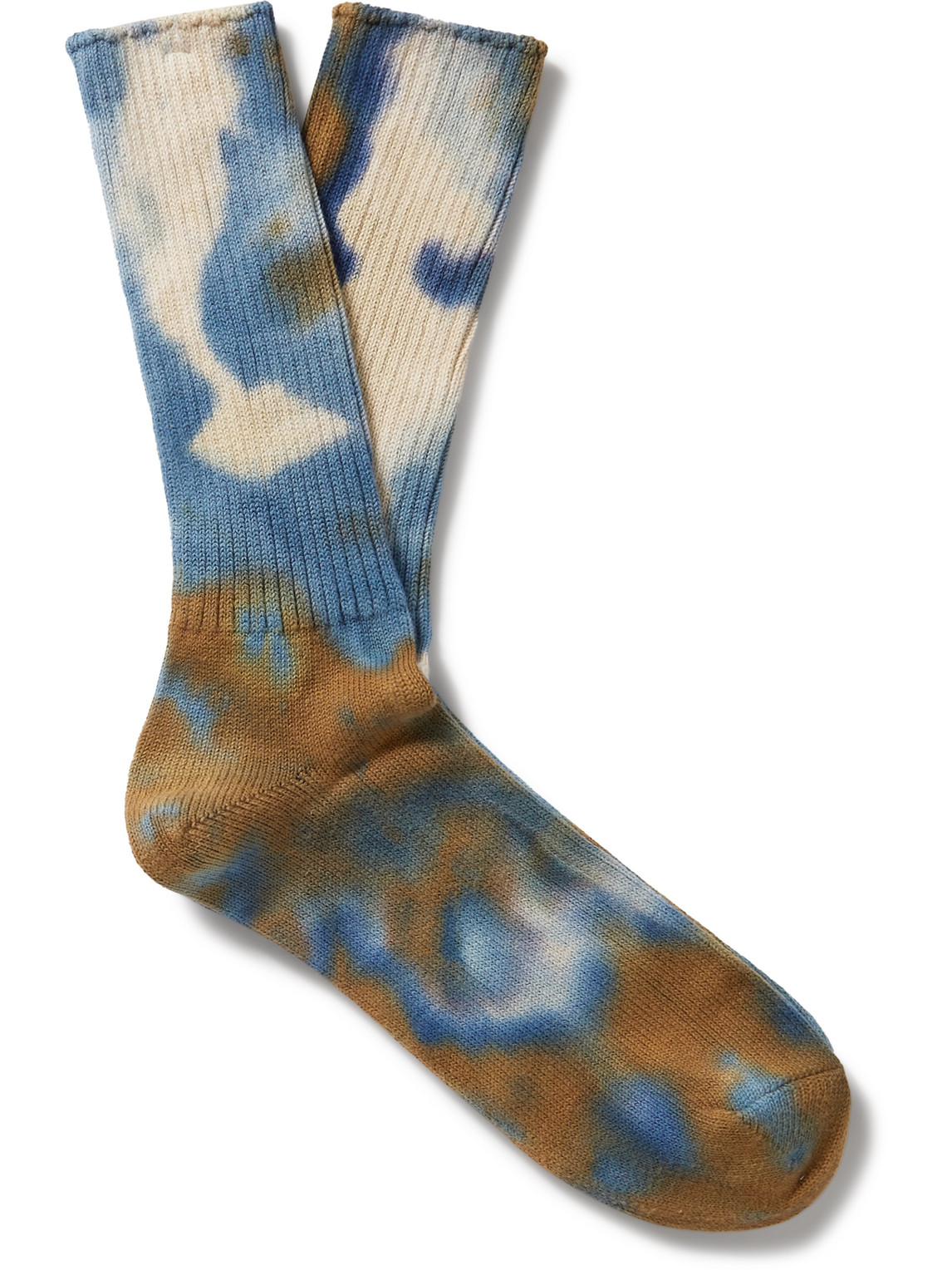 Anonymous Ism Ribbed Tie-dyed Cotton-blend Socks In Multi