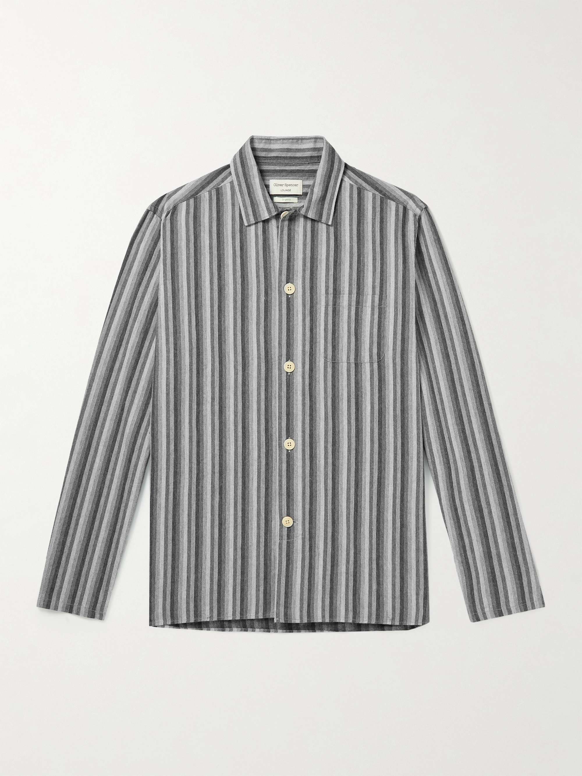 OLIVER SPENCER LOUNGEWEAR Striped Cotton Pyjama Shirt